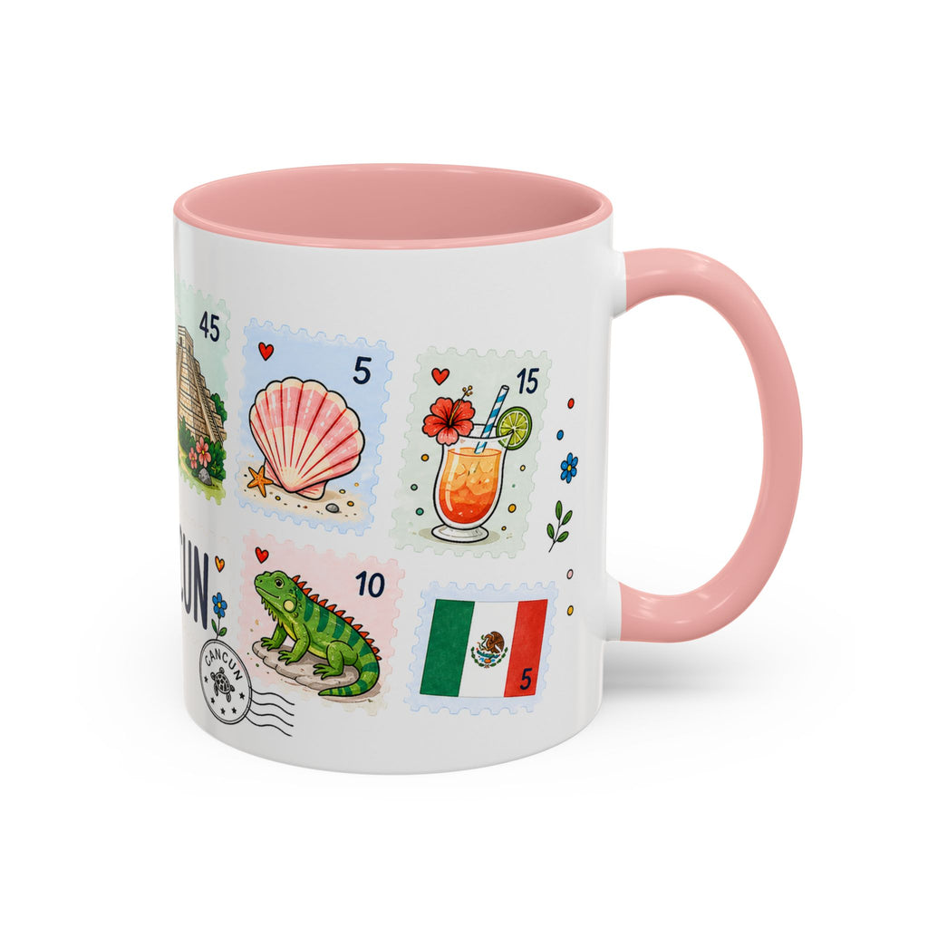 Cancun Coffee Mug | Postage Stamp Collage Mug | Travel Souvenir Accent Cup 11oz 15oz