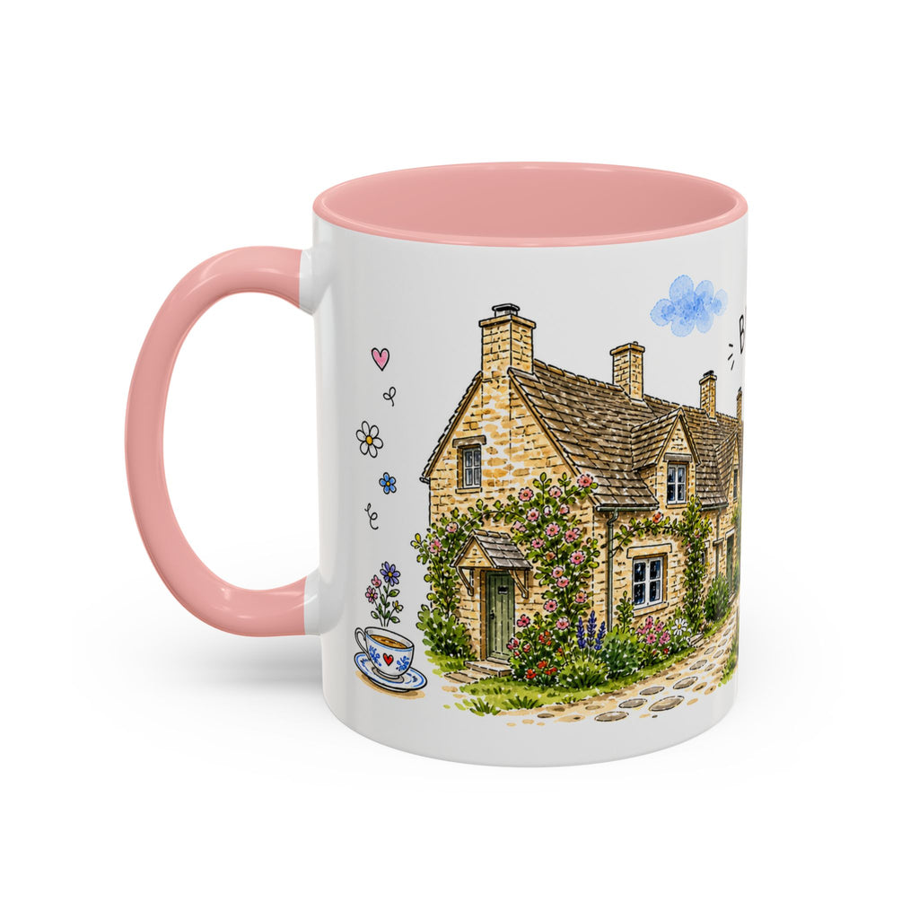 Bibury Illustrated Travel Mug | England Souvenir Accent Coffee Mug | 11oz 15oz Ceramic Cup