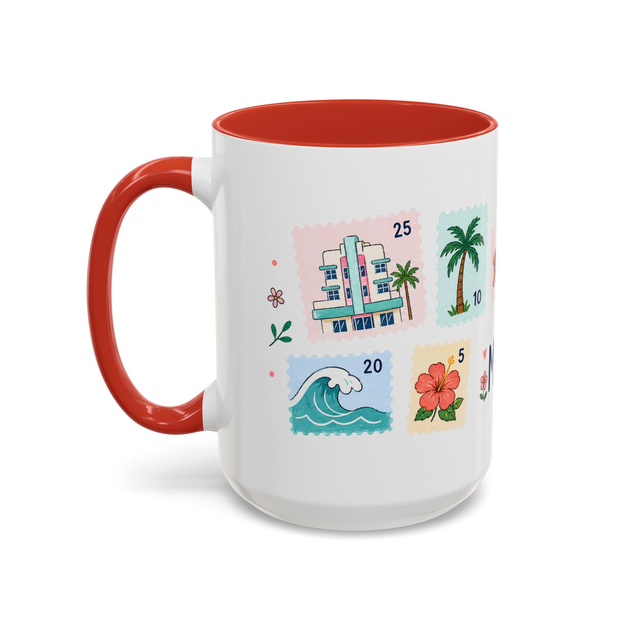 Miami Coffee Mug | Postage Stamp Collage Mug | Travel Souvenir Accent Cup 11oz 15oz