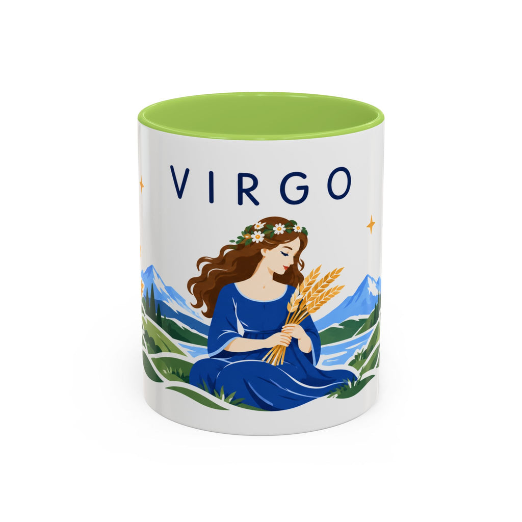 Virgo Zodiac Coffee Mug | Maiden and Wheat Design | Astrology Birthday Gift | 11 oz 15 oz Ceramic Accent Mug
