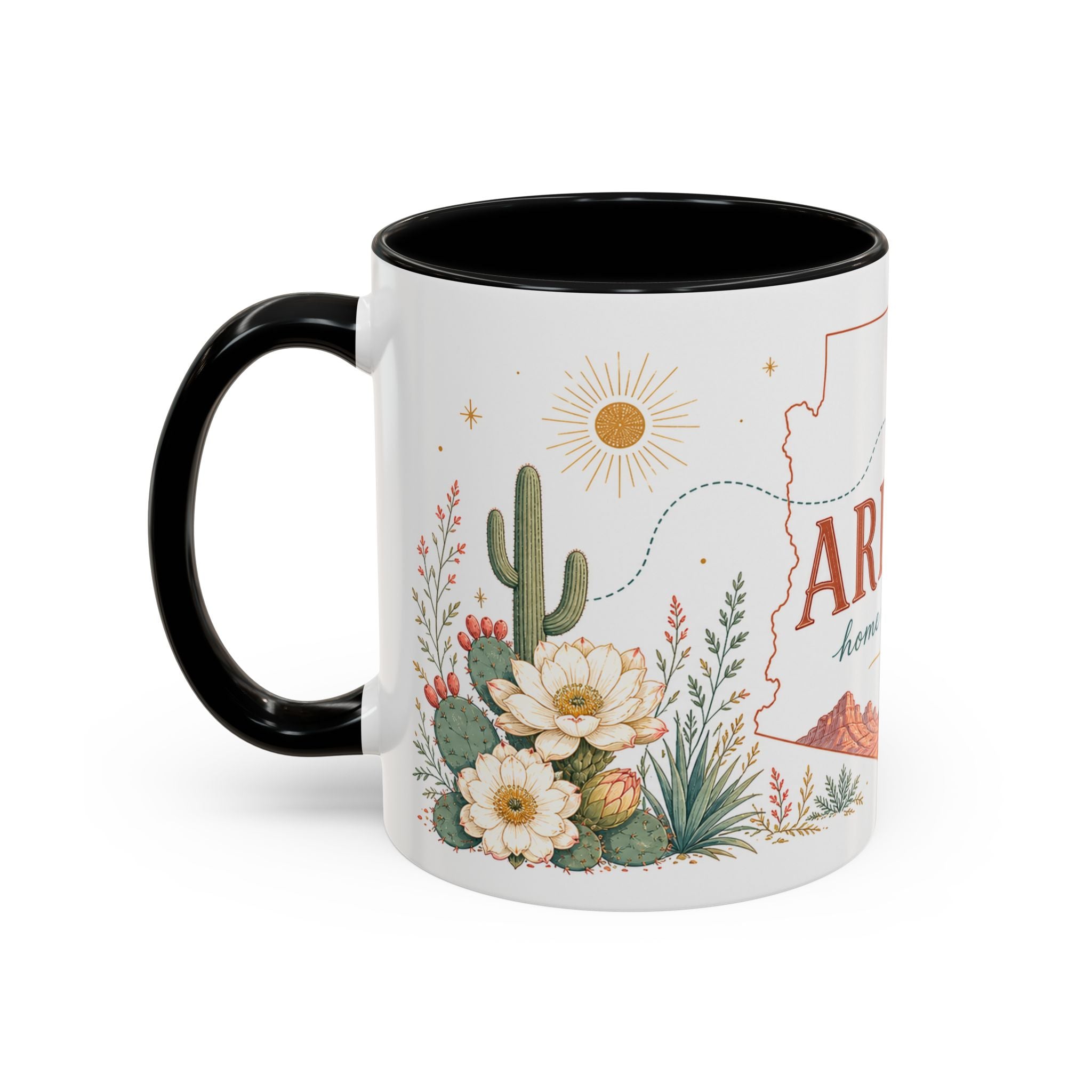 Arizona State Map Mug | Desert Landscape, Botanical Accents, Homesick Gift