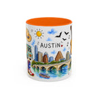 Austin Illustrated Travel Mug | City Souvenir Accent Coffee Mug | 11oz 15oz Ceramic Cup