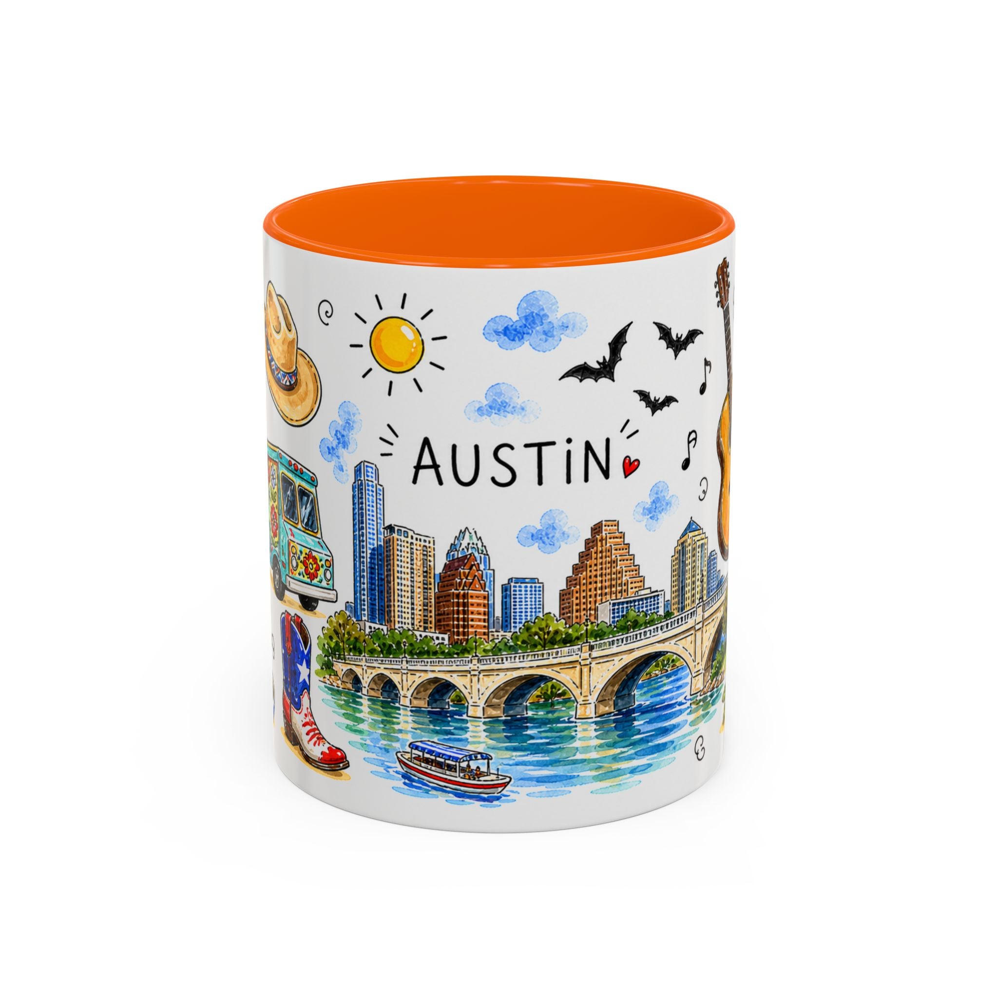 Austin Illustrated Travel Mug | City Souvenir Accent Coffee Mug | 11oz 15oz Ceramic Cup