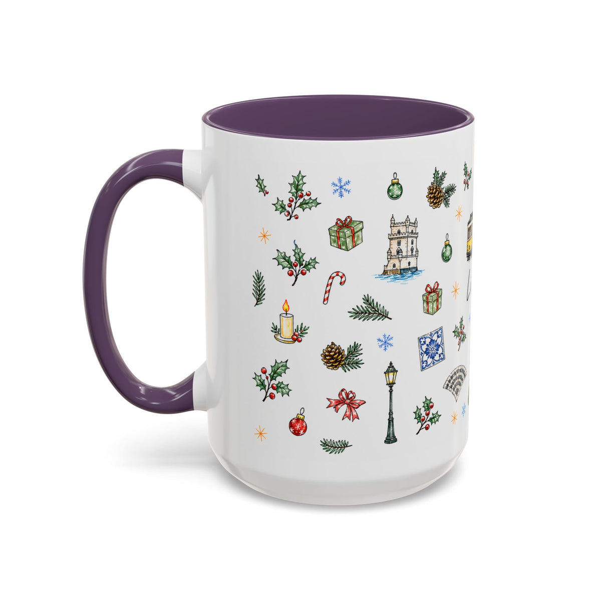 Lisbon Christmas Mug | Watercolor City Souvenir | Ceramic Coffee Cup 11oz 15oz