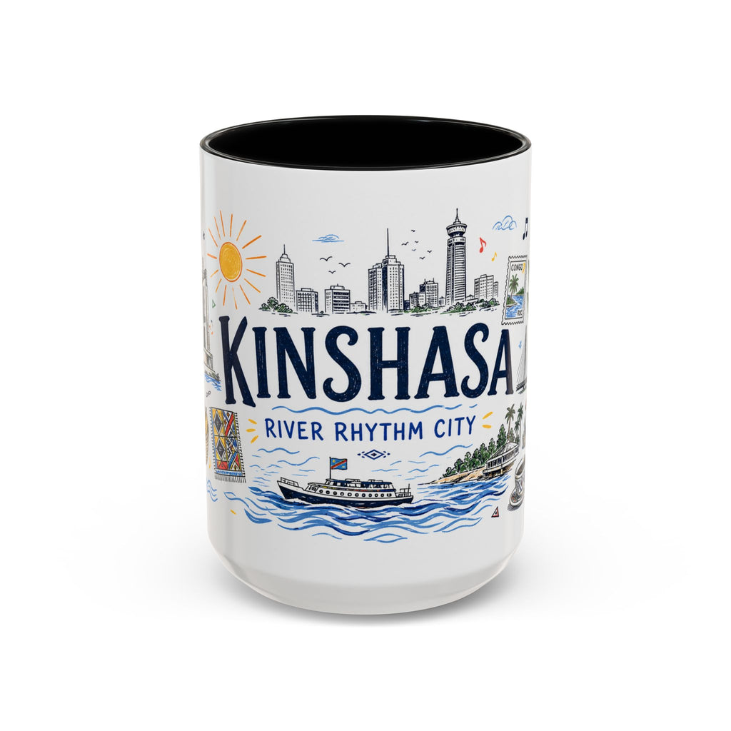 Kinshasa Coffee Mug | DR Congo Souvenir Travel Gift | Accent Color Ceramic 11oz 15oz