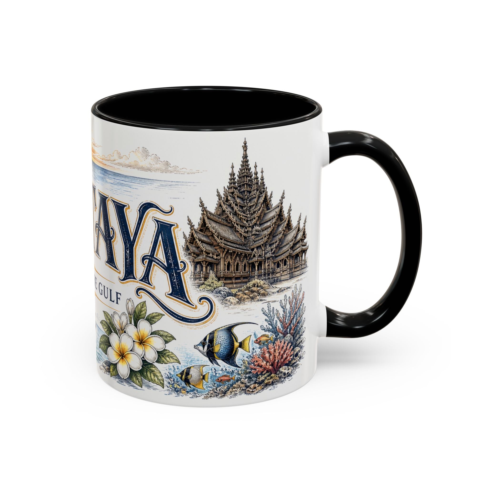 Pattaya Coffee Mug | Thailand Travel Souvenir | Vintage Illustrated City Gift | 11 oz 15 oz Accent Mug