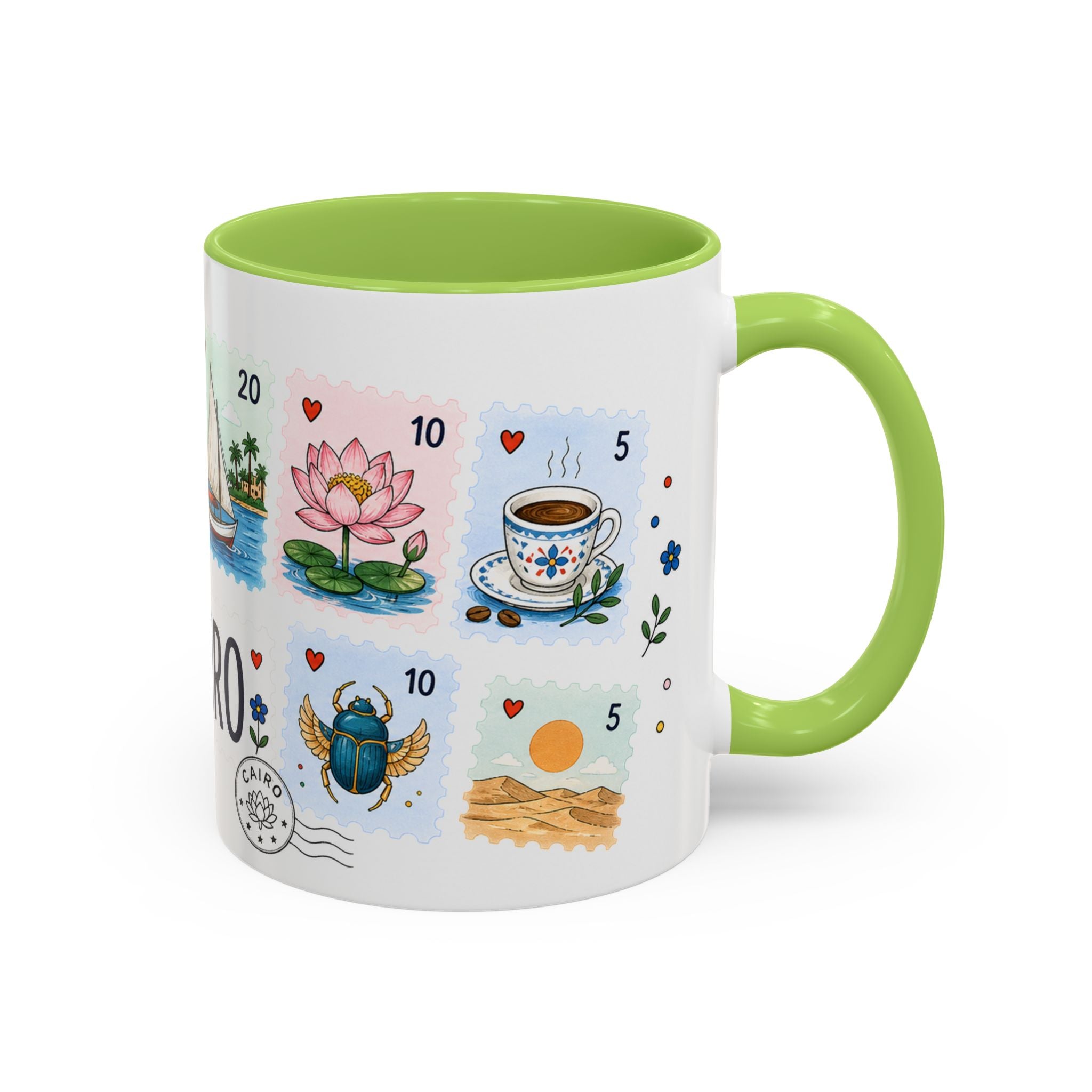 Cairo Coffee Mug | Postage Stamp Collage Mug | Travel Souvenir Accent Cup 11oz 15oz