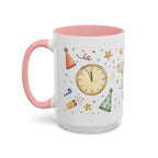 New Year Mug | Midnight Clock Toast Watercolor Celebration Gift | Accent Cup 11oz 15oz