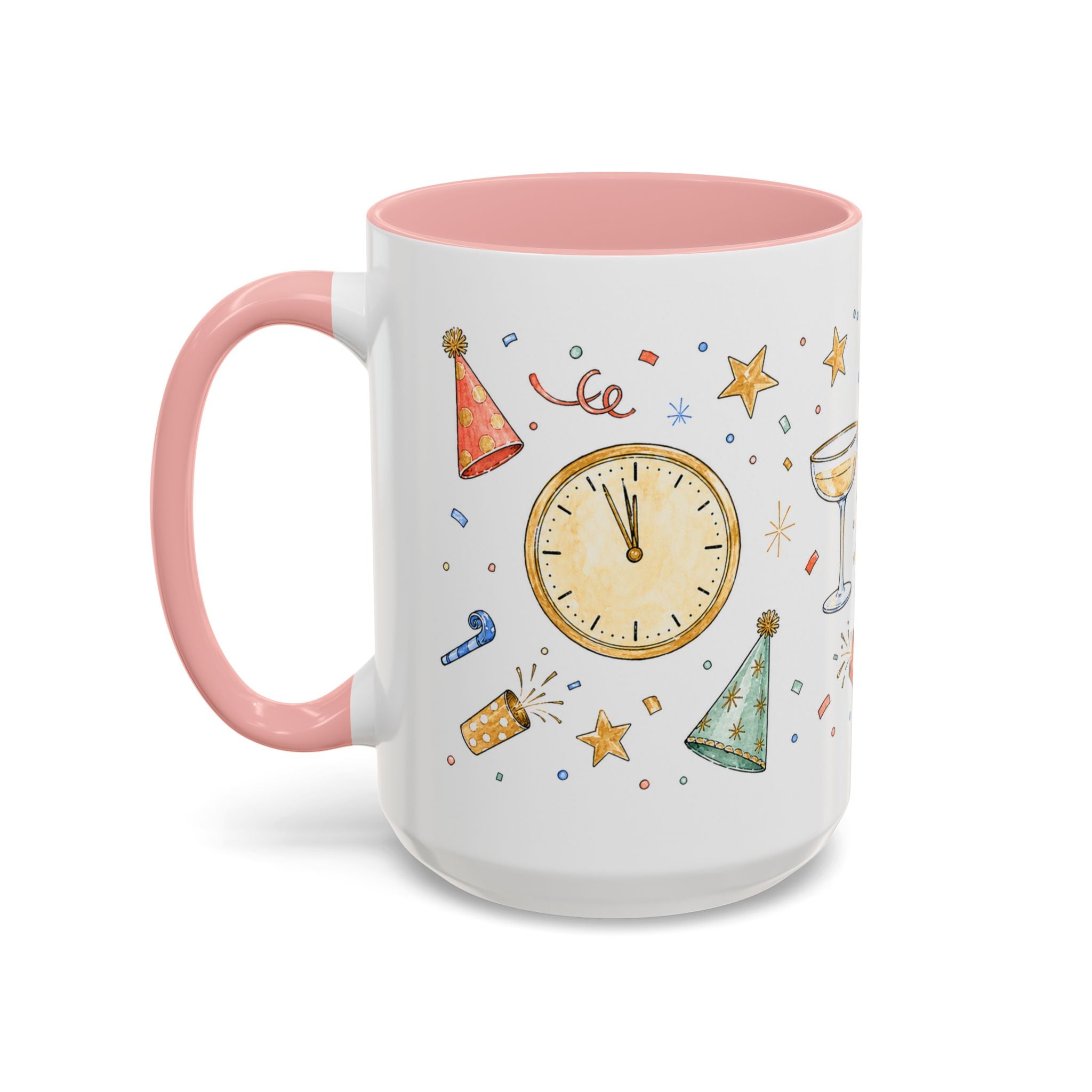 New Year Mug | Midnight Clock Toast Watercolor Celebration Gift | Accent Cup 11oz 15oz