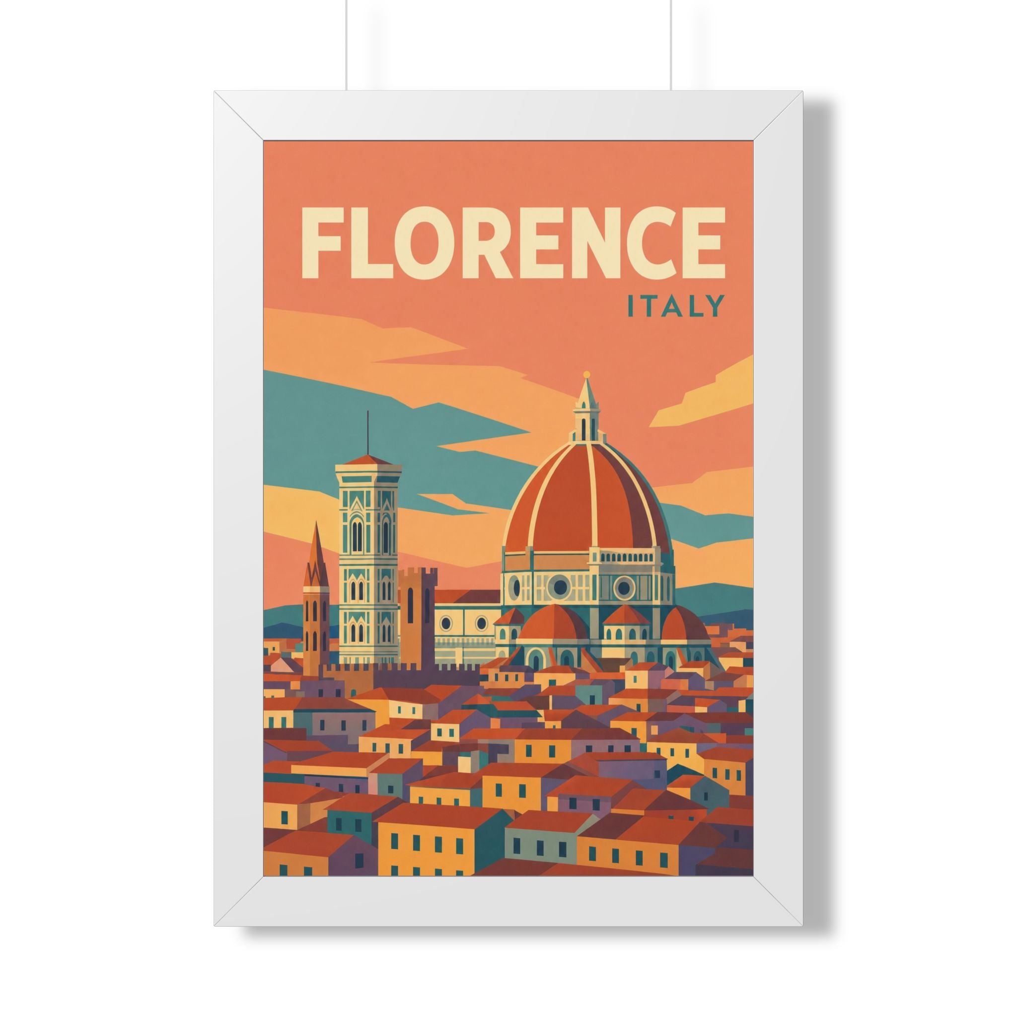 Florence Italy Framed Poster | Vintage Travel Wall Art | Black Walnut White Frame | 16x24 20x30