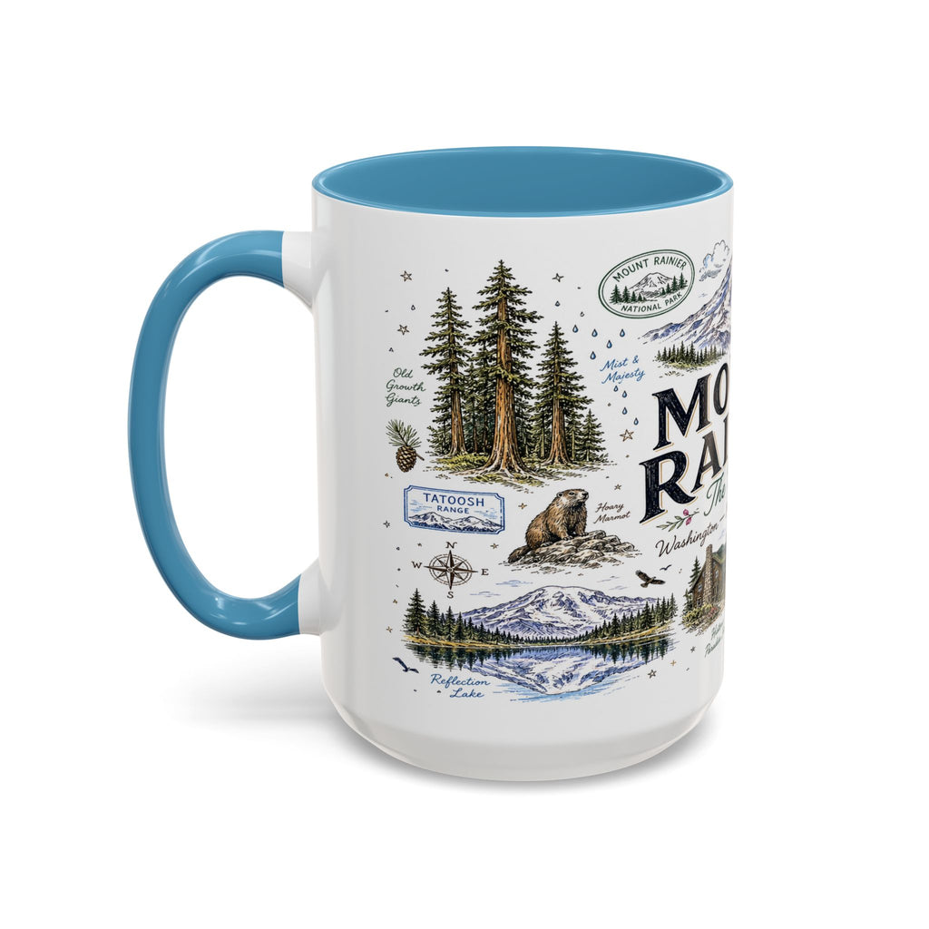 Mount Rainier Coffee Mug | National Park Hiking Washington Gift | Accent Color Ceramic 11oz 15oz