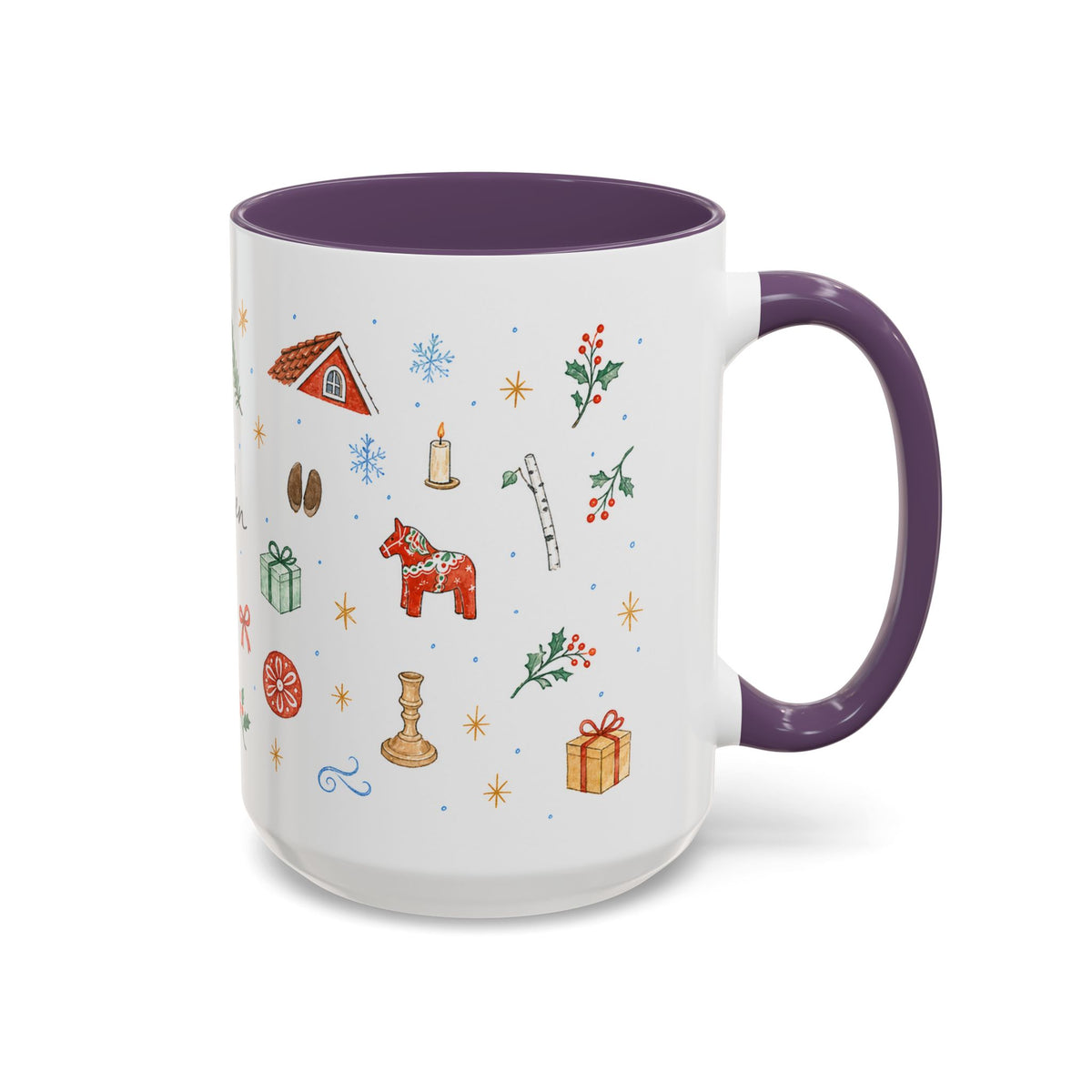 Sweden Christmas Mug | Watercolor Travel Souvenir | Holiday Gift | Accent Ceramic Coffee Cup 11oz 15oz