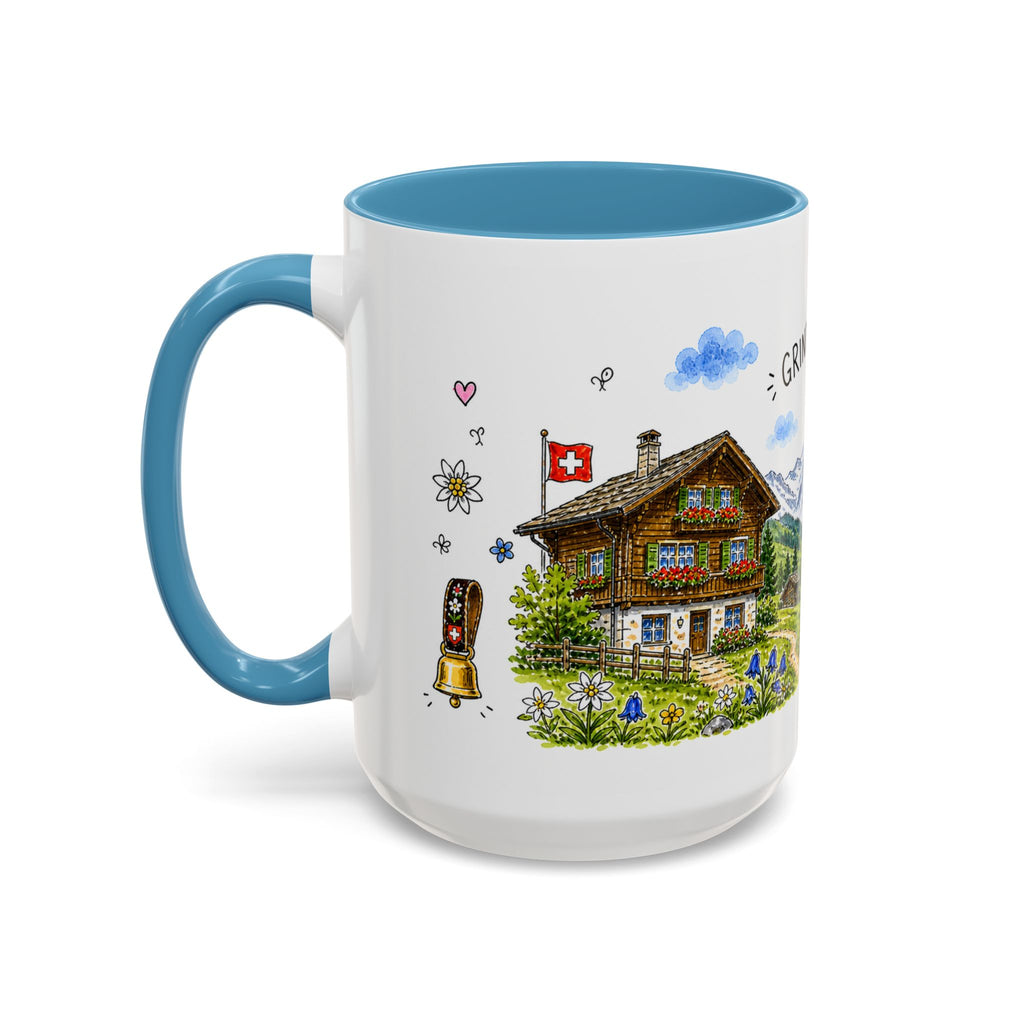 Grindelwald Illustrated Travel Mug | Switzerland Souvenir Accent Coffee Mug | 11oz 15oz Ceramic Cup