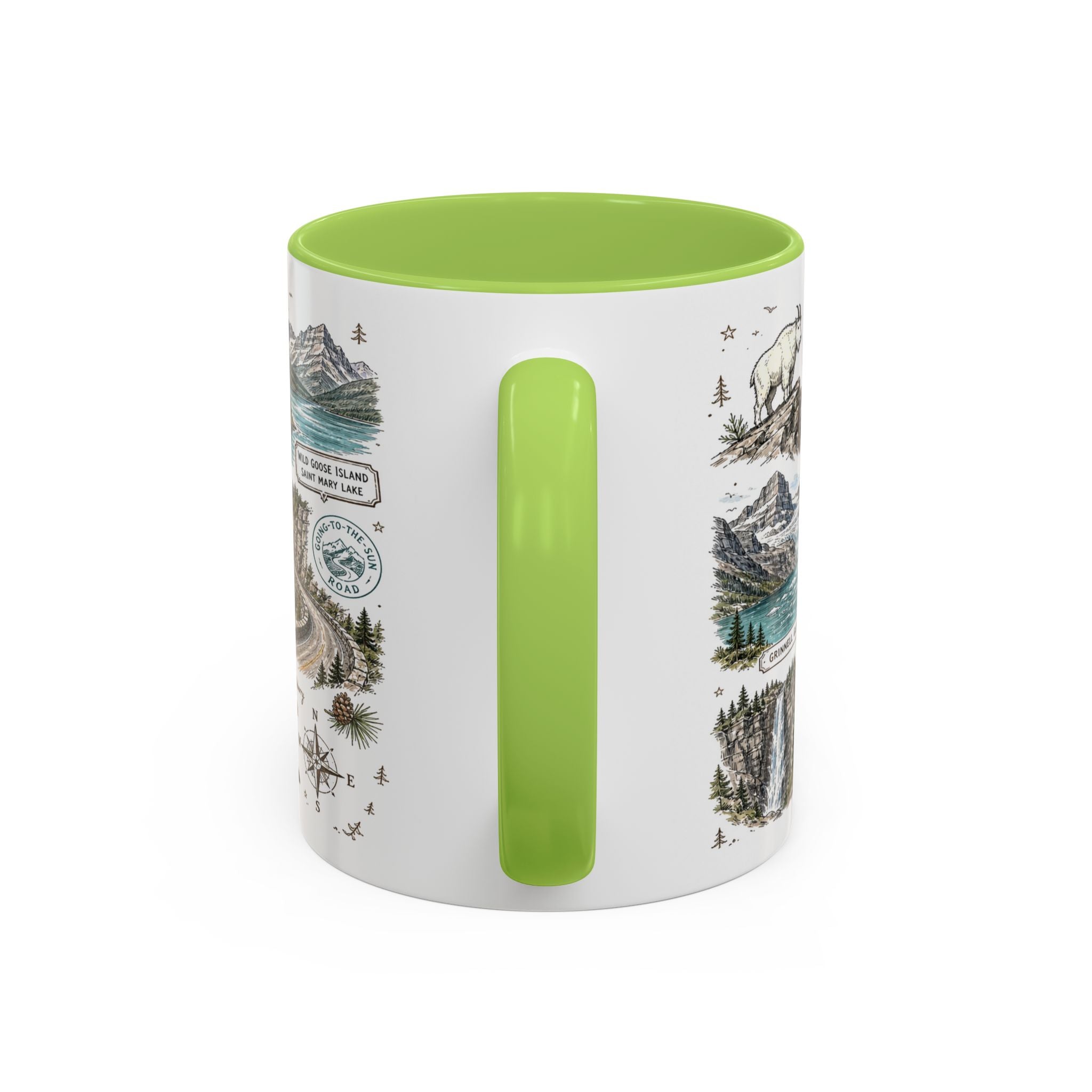 Glacier Coffee Mug | National Park Hiking Montana Gift | Accent Color Ceramic 11oz 15oz