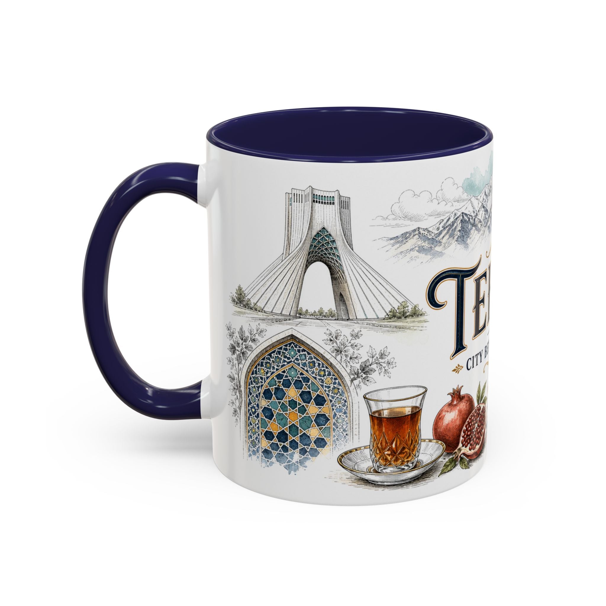 Tehran Coffee Mug | Iran Travel Souvenir | Vintage Illustrated City Gift | 11 oz 15 oz Accent Mug