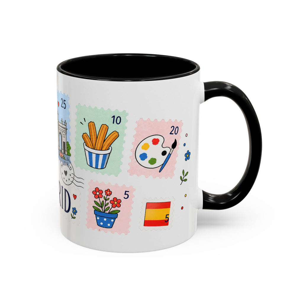 Madrid Coffee Mug | Postage Stamp Collage Mug | Travel Souvenir Accent Cup 11oz 15oz