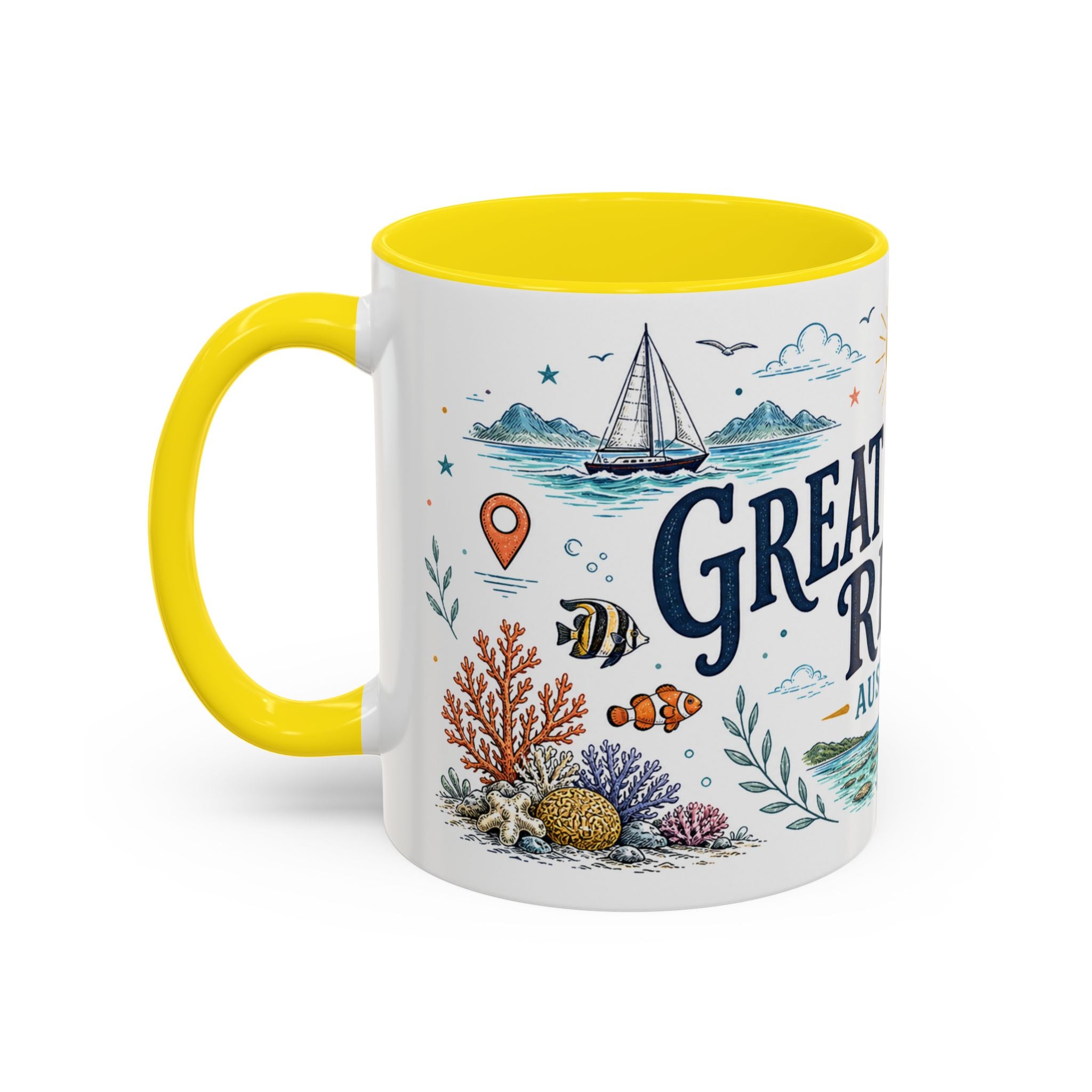 Great Barrier Reef Coffee Mug | Travel Destination Souvenir Gift | Accent Color Ceramic 11oz 15oz