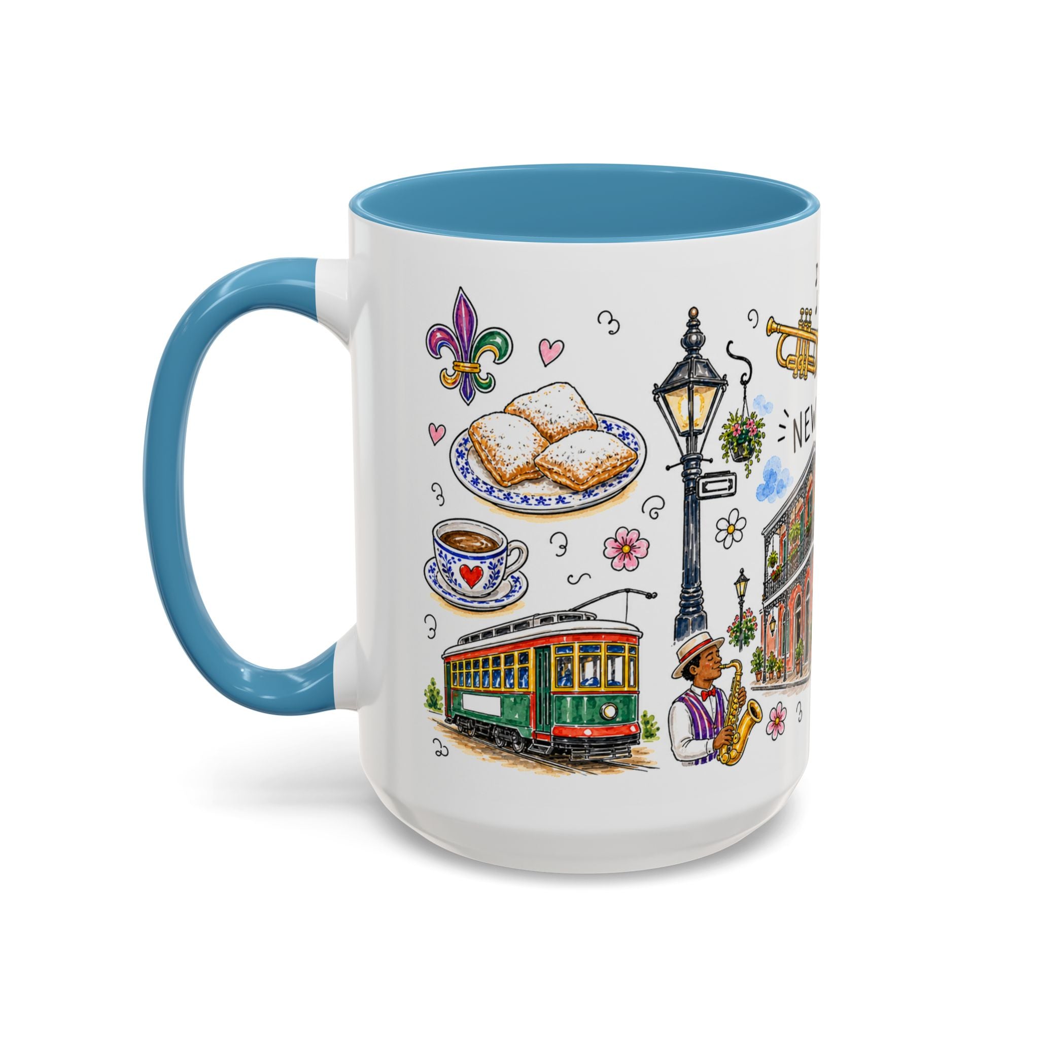 New Orleans Illustrated Travel Mug | City Souvenir Accent Coffee Mug | 11oz 15oz Ceramic Cup