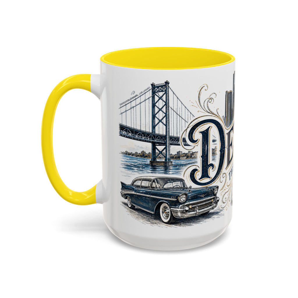 Detroit Coffee Mug | United States Travel Souvenir | Vintage Illustrated City Gift | 11 oz 15 oz Accent Mug
