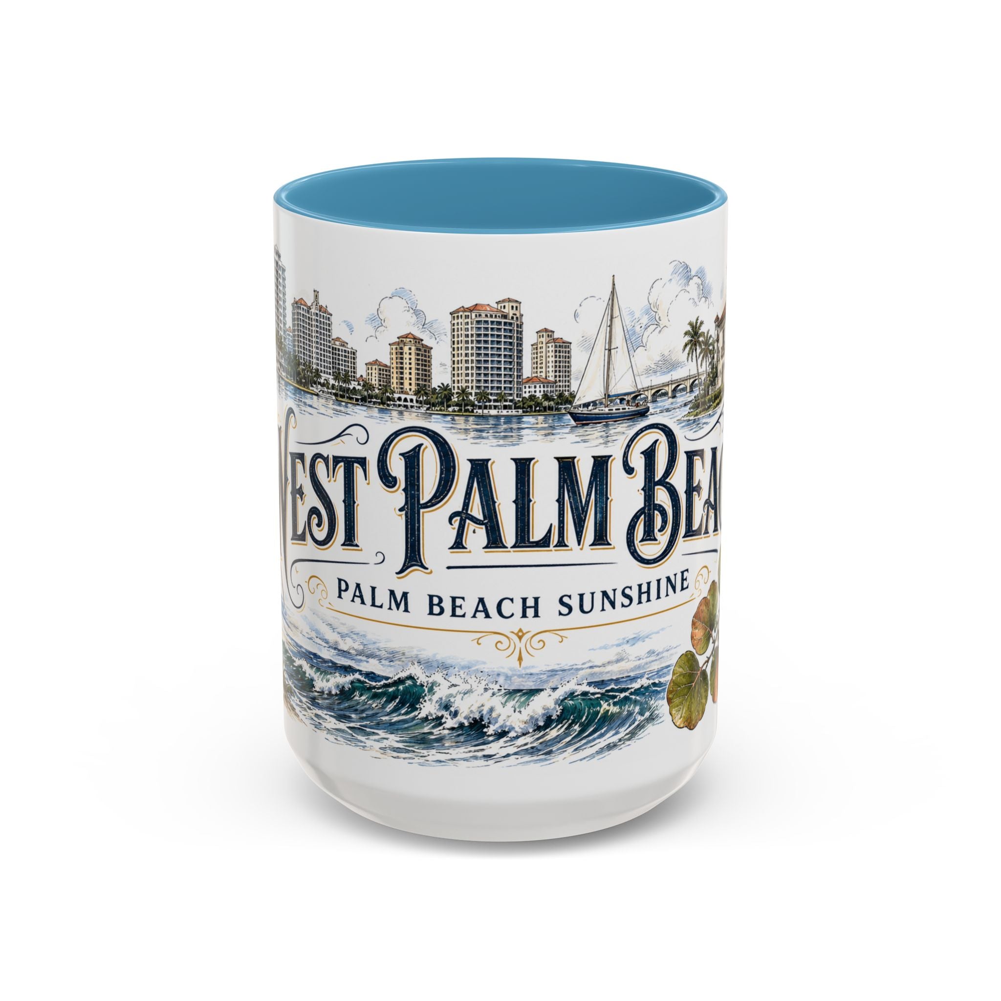 West Palm Beach Coffee Mug | United States Travel Souvenir | Vintage Illustrated City Gift | 11 oz 15 oz Accent Mug