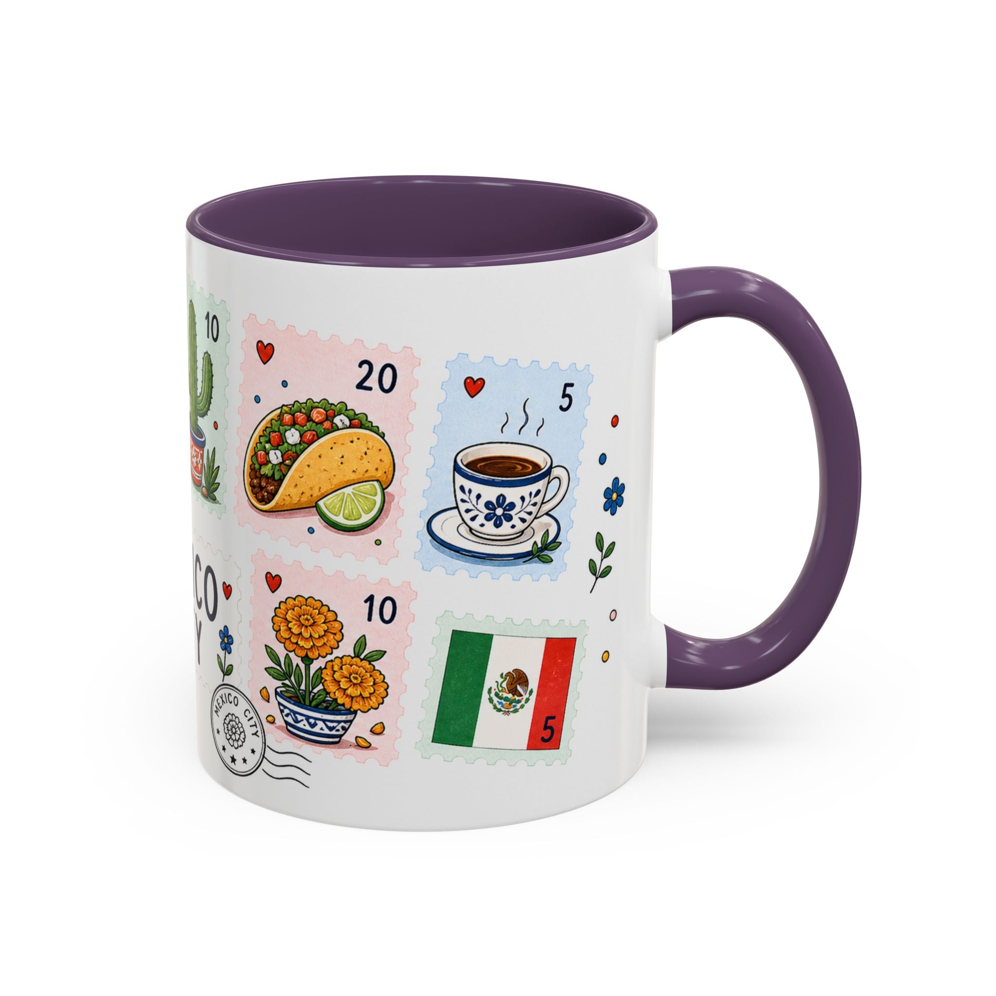 Mexico City Coffee Mug | Postage Stamp Collage Mug | Travel Souvenir Accent Cup 11oz 15oz