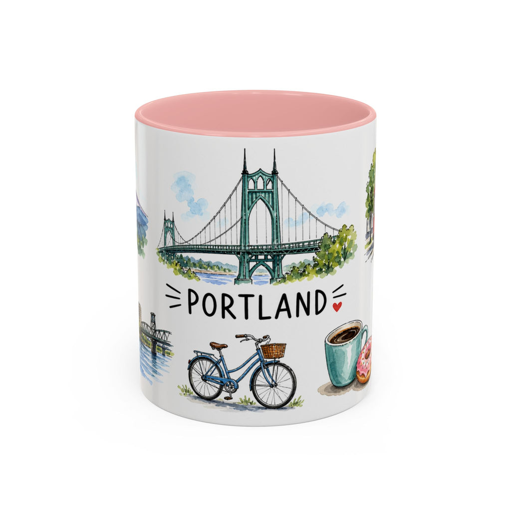 Portland Illustrated Travel Mug | City Souvenir Accent Coffee Mug | 11oz 15oz Ceramic Cup