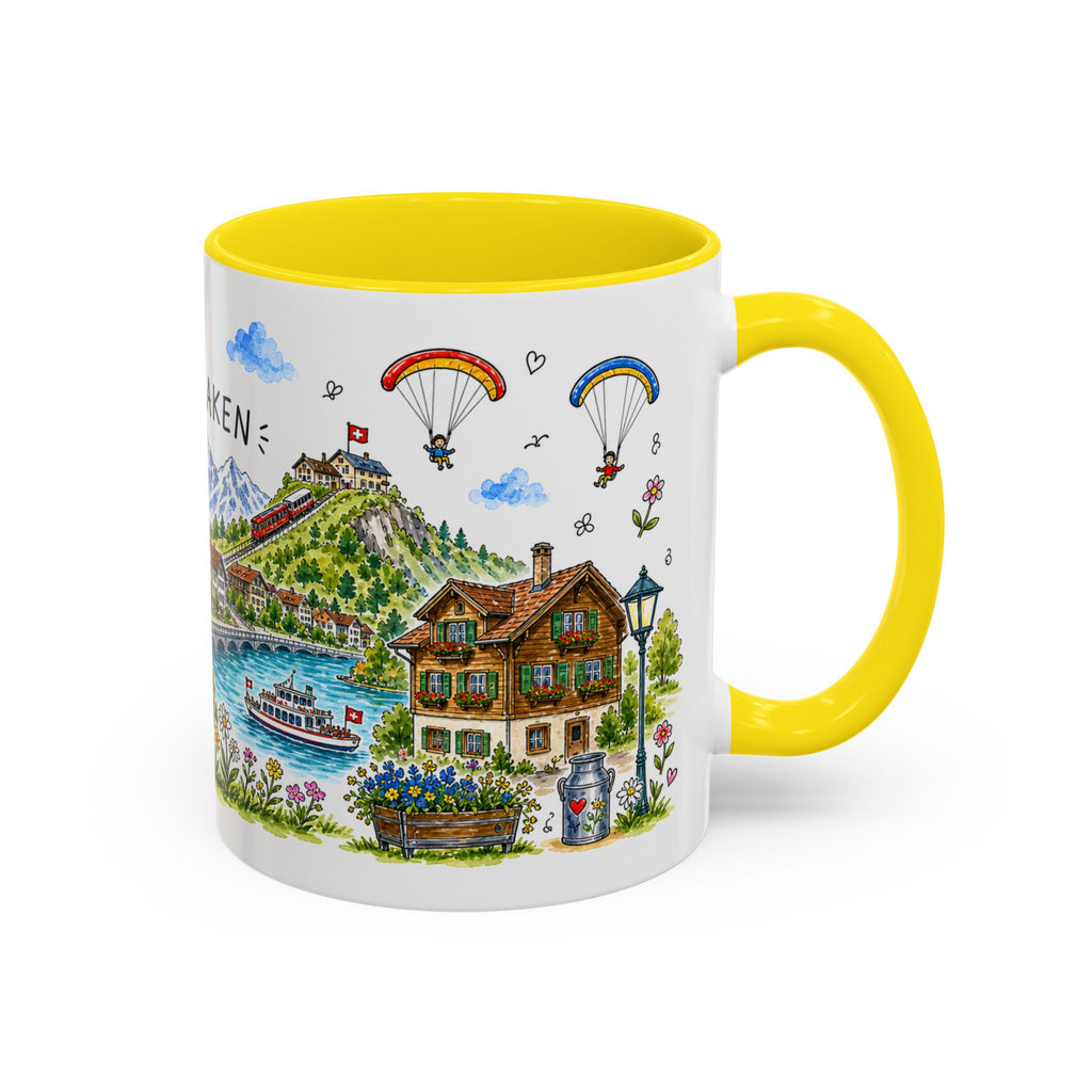 Interlaken Illustrated Travel Mug | Switzerland Souvenir Accent Coffee Mug | 11oz 15oz Ceramic Cup