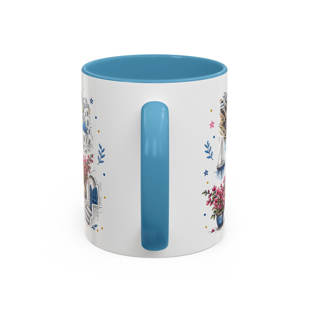 Santorini Coffee Mug | Travel Destination Souvenir Gift | Accent Color Ceramic 11oz 15oz