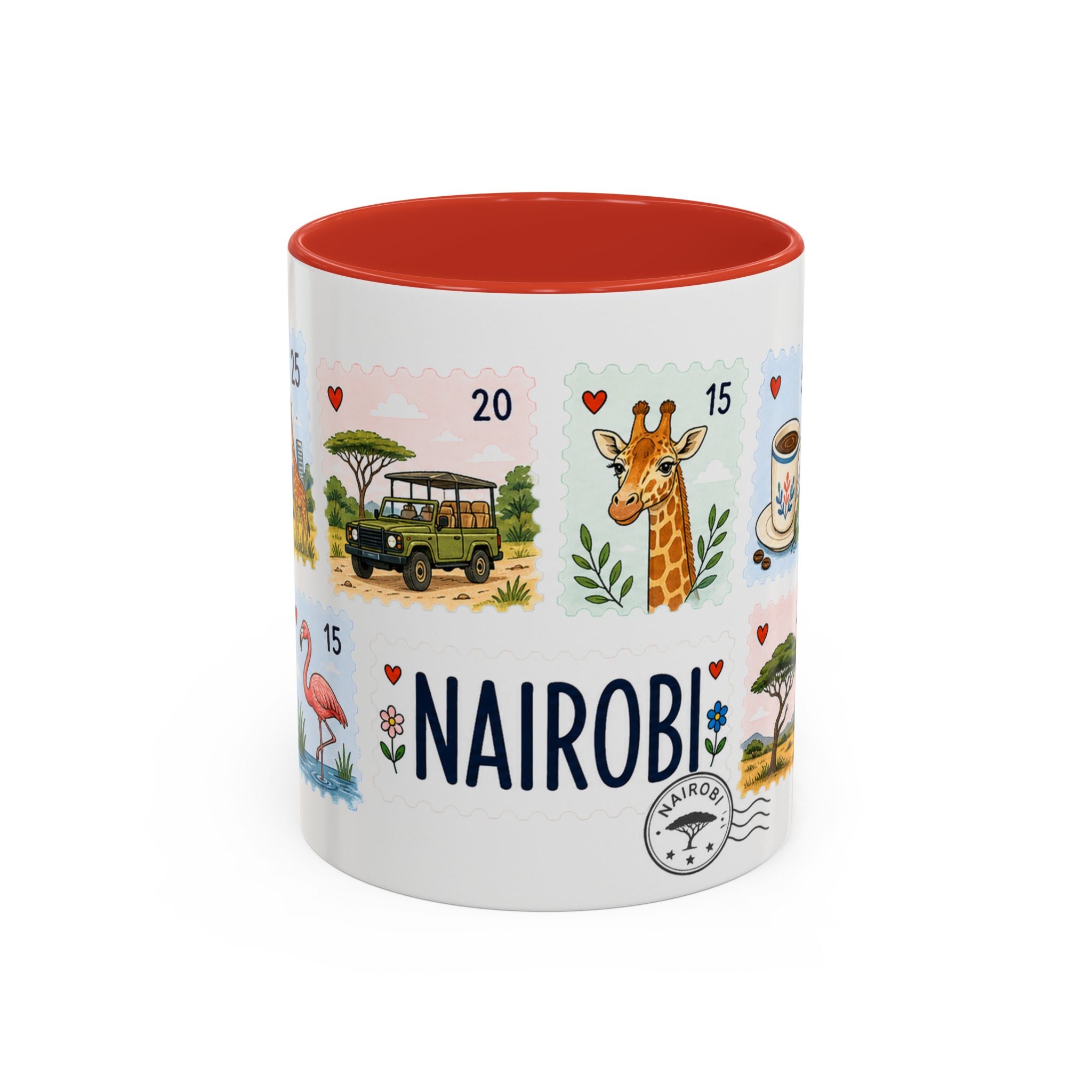 Nairobi Coffee Mug | Postage Stamp Collage Mug | Travel Souvenir Accent Cup 11oz 15oz