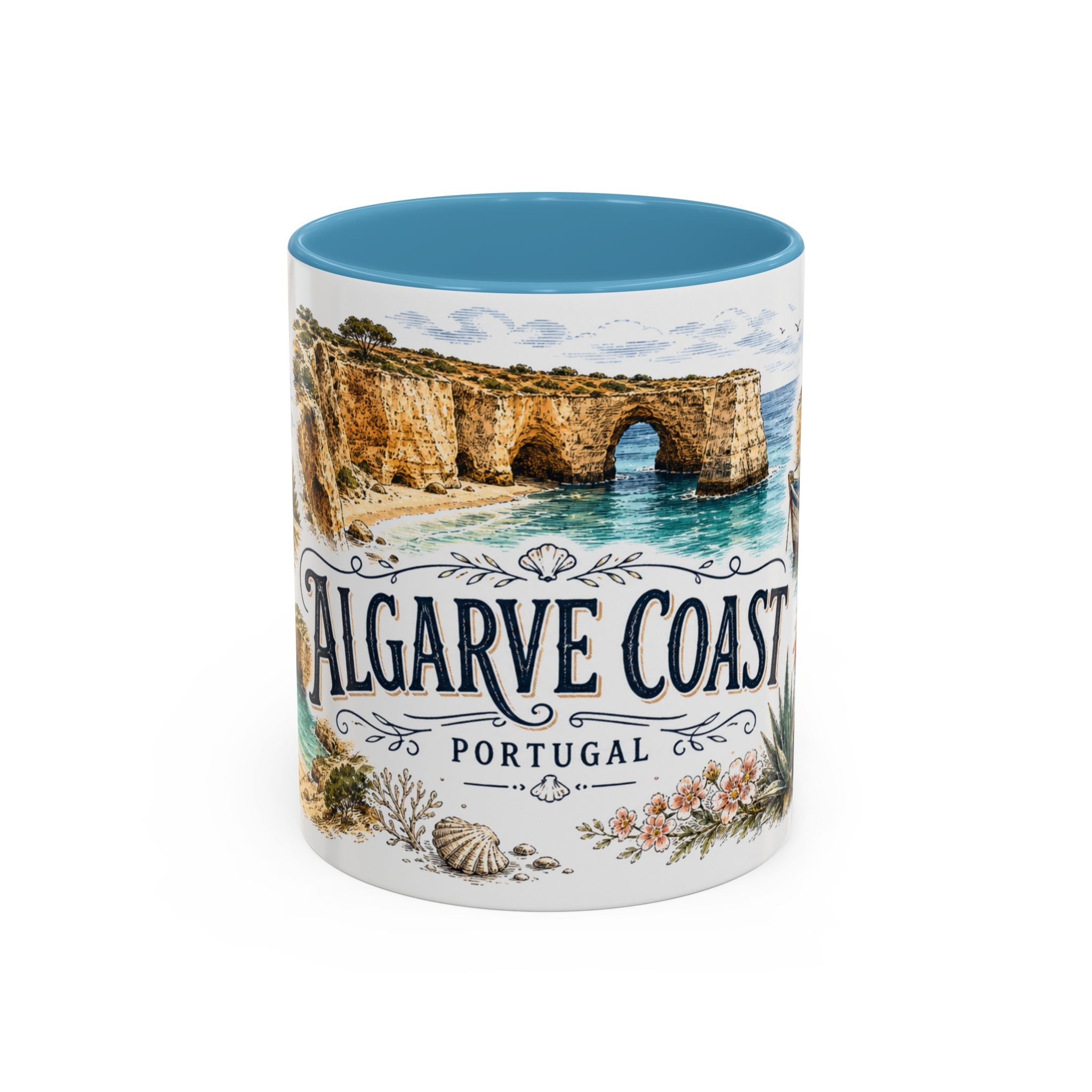 Algarve Coast Mug, Portugal Travel Souvenir, Bucket List Gift, Accent Ceramic Coffee Mug 11oz 15oz