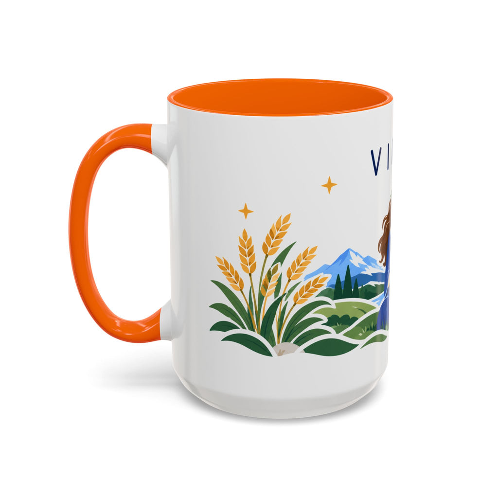 Virgo Zodiac Coffee Mug | Maiden and Wheat Design | Astrology Birthday Gift | 11 oz 15 oz Ceramic Accent Mug