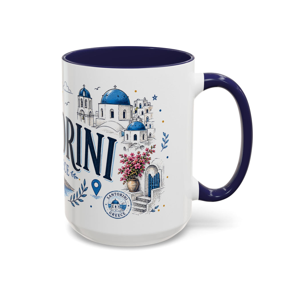 Santorini Coffee Mug | Travel Destination Souvenir Gift | Accent Color Ceramic 11oz 15oz