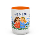 Gemini Zodiac Coffee Mug | Twins and Floral Design | Astrology Birthday Gift | 11 oz 15 oz Ceramic Accent Mug