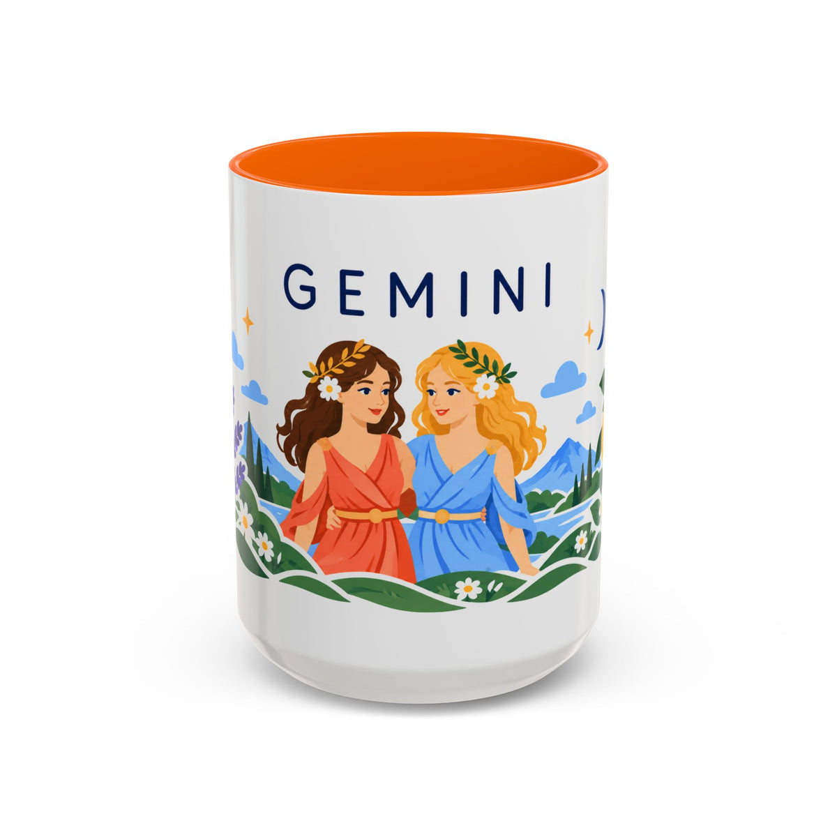 Gemini Zodiac Coffee Mug | Twins and Floral Design | Astrology Birthday Gift | 11 oz 15 oz Ceramic Accent Mug