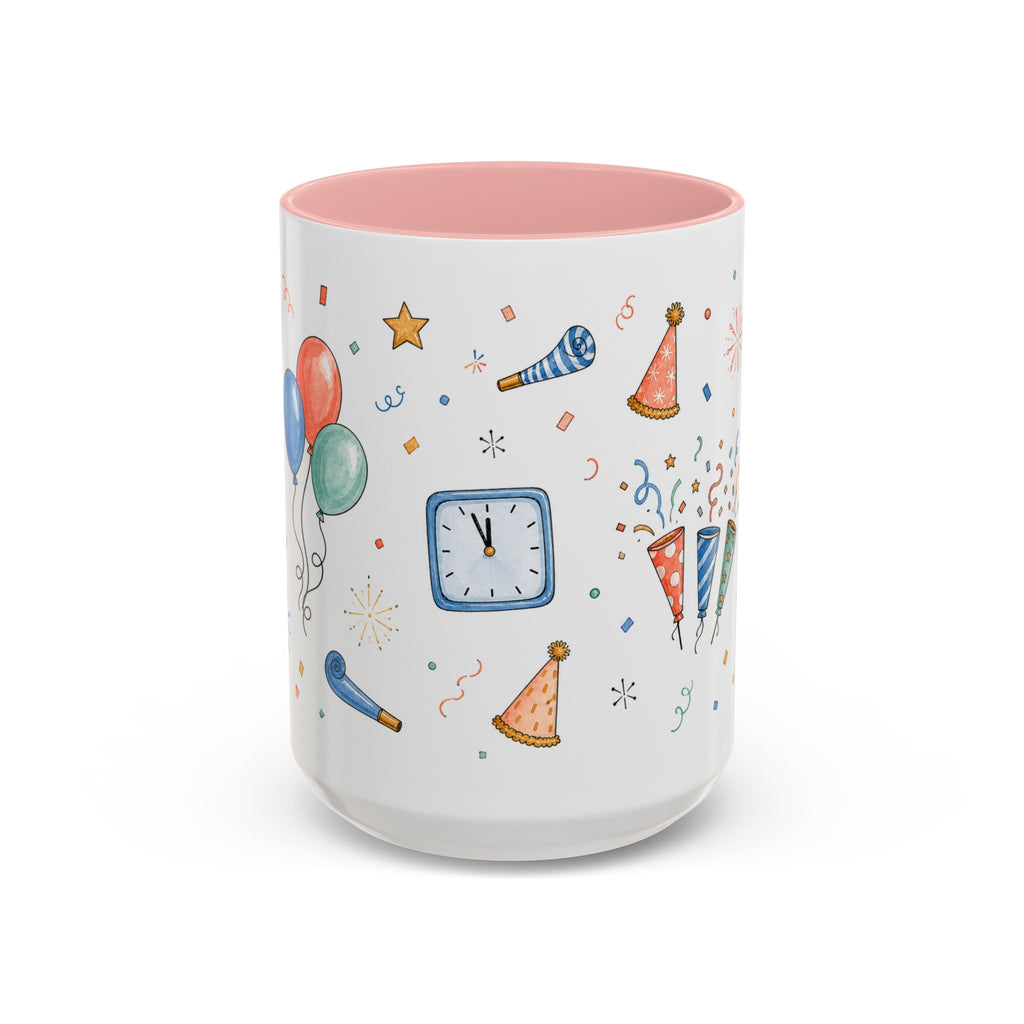 New Year Party Mug | Balloon Popper Watercolor Celebration Gift | Accent Cup 11oz 15oz