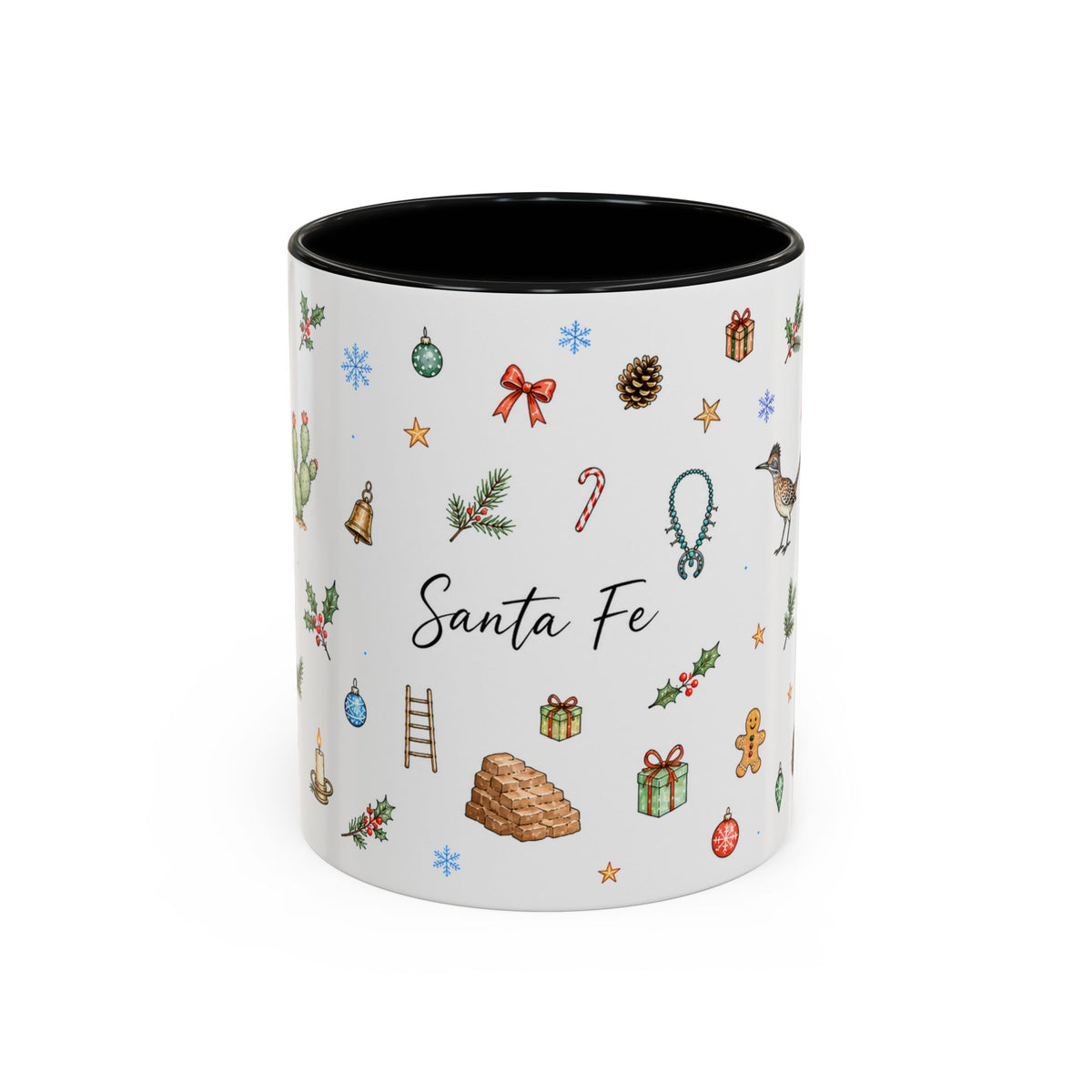 Santa Fe Christmas Mug | Watercolor City Souvenir | Ceramic Coffee Cup (11oz 15oz)