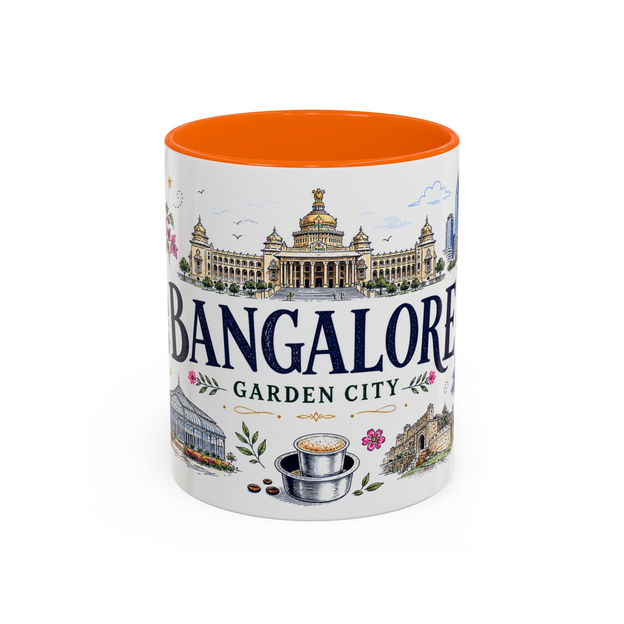 Bangalore Coffee Mug | India Souvenir Travel Gift | Accent Color Ceramic 11oz 15oz
