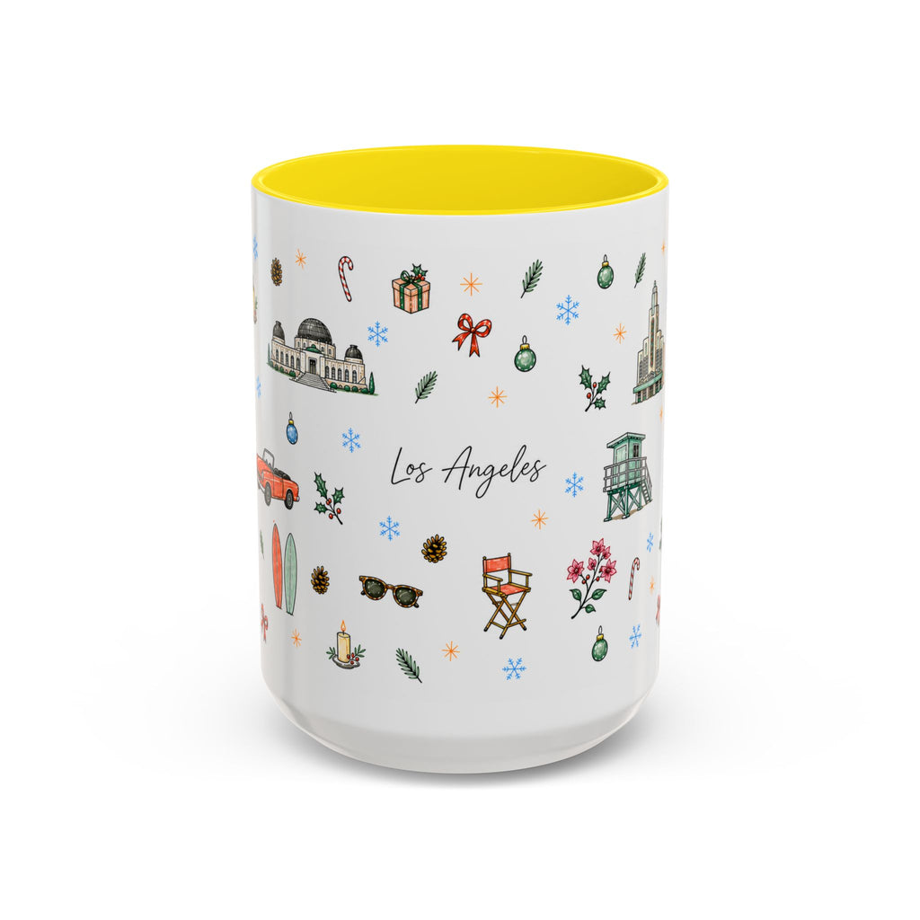 Los Angeles Christmas Mug | Watercolor City Souvenir | Ceramic Coffee Cup (11oz or 15oz)
