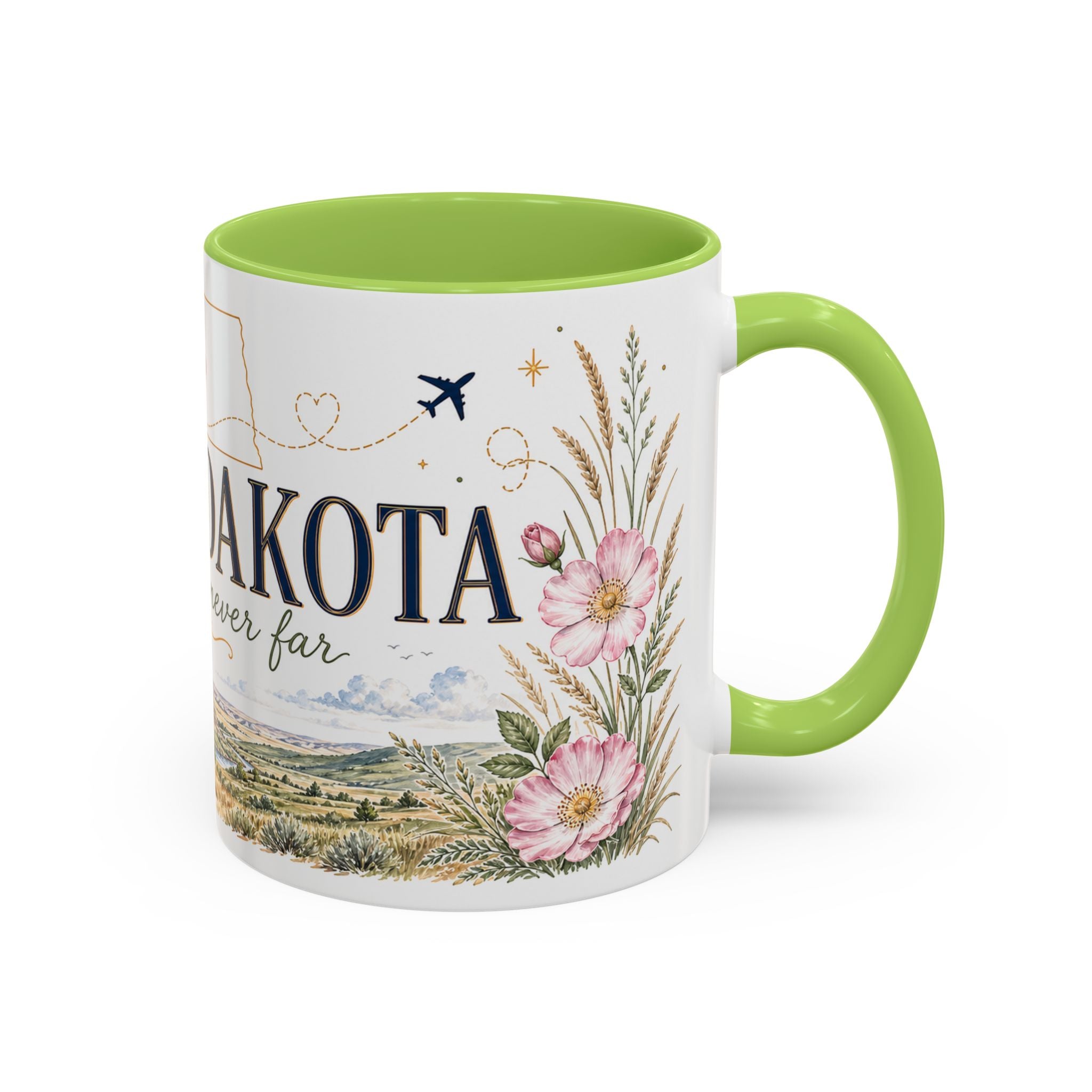 North Dakota State Map Mug | Prairie Rose Botanical Accent Coffee Cup