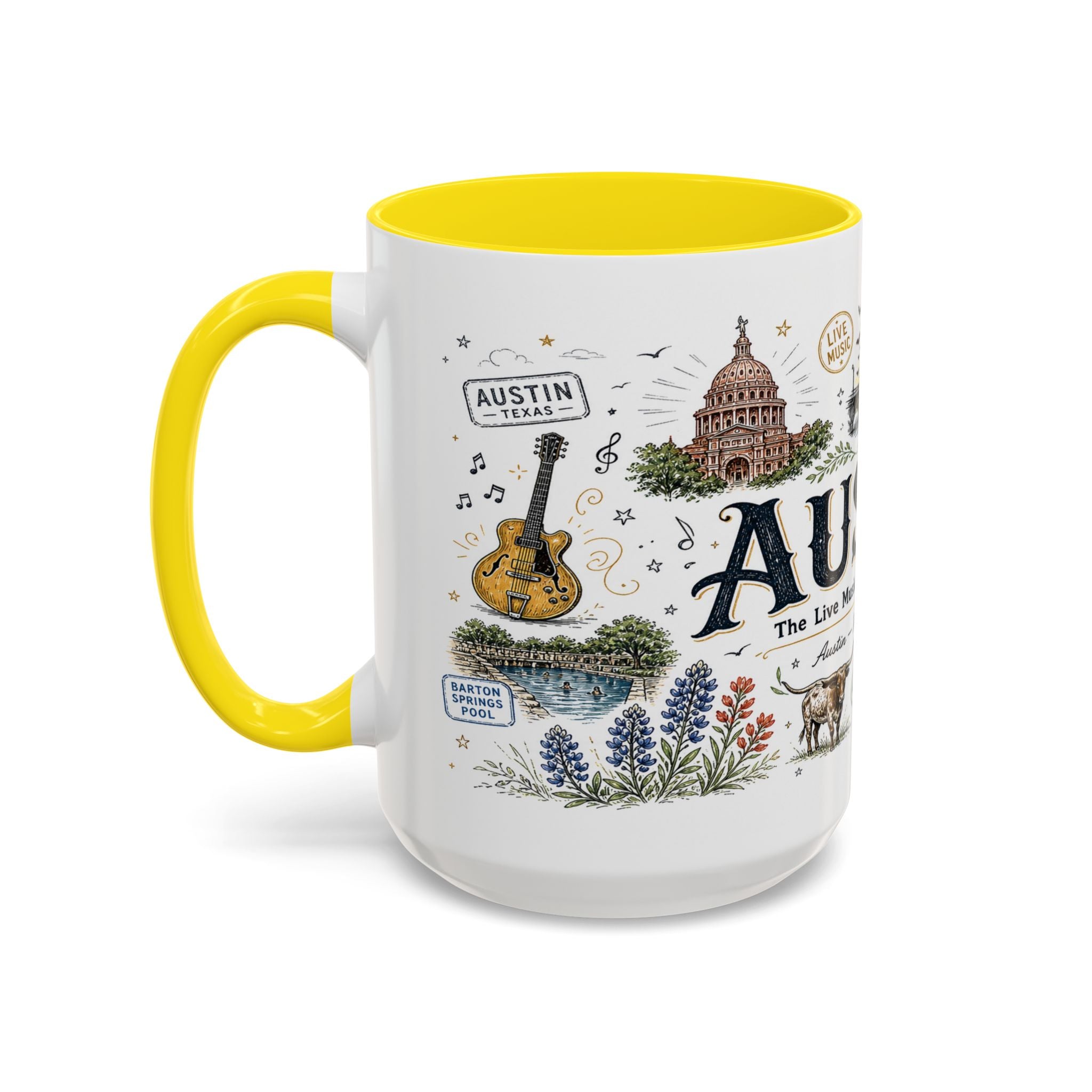 Austin Coffee Mug | Texas Souvenir City Gift | Accent Color Ceramic 11oz 15oz