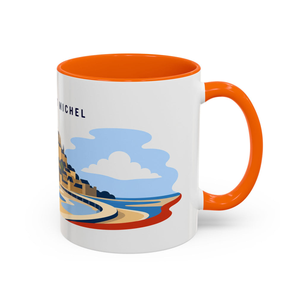 Mont Saint Michel Coffee Mug | Travel Destination Souvenir Gift | Accent Color Ceramic 11oz 15oz