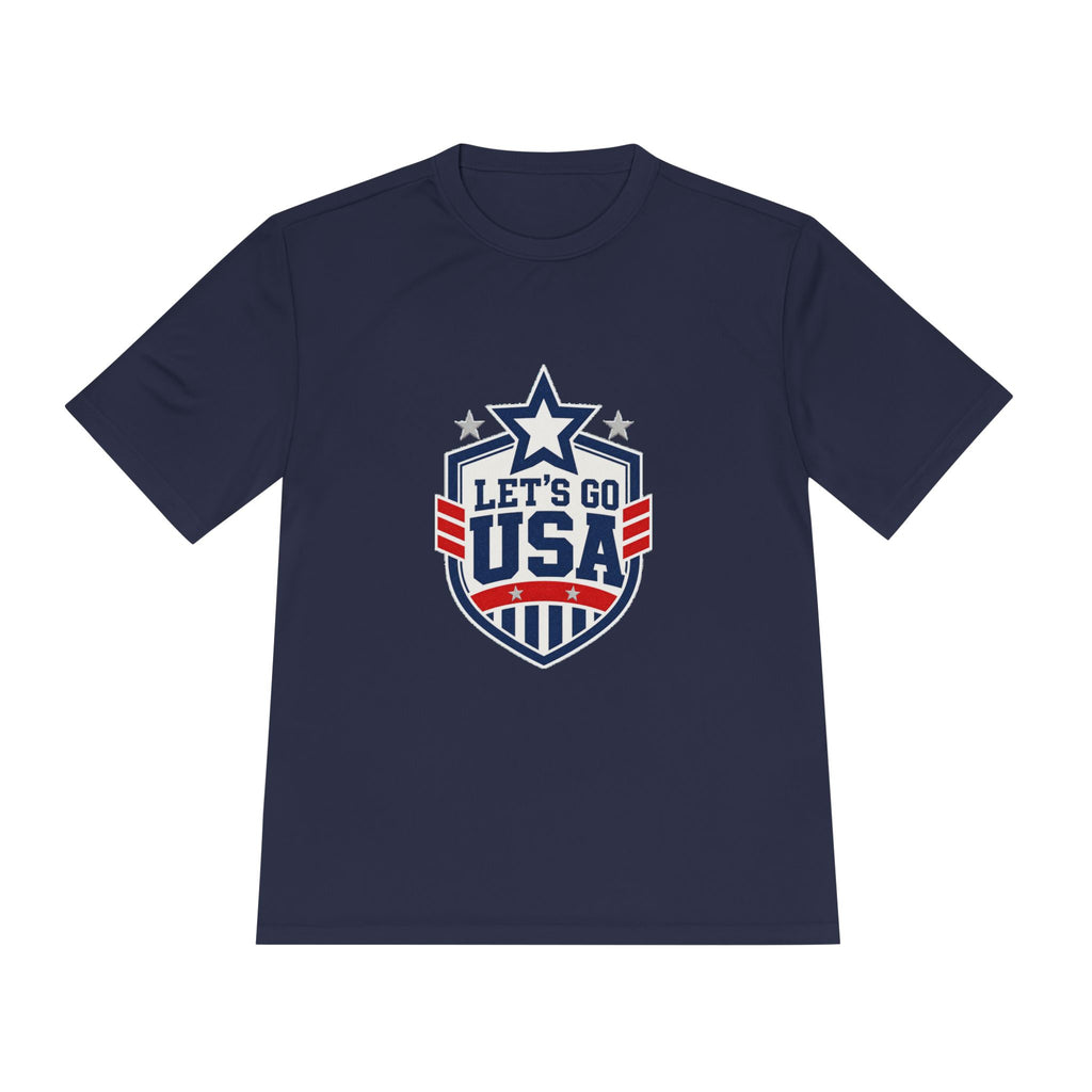 United States Soccer T Shirt, Let's Go USA Fan Tee, Moisture Wicking Sport Shirt