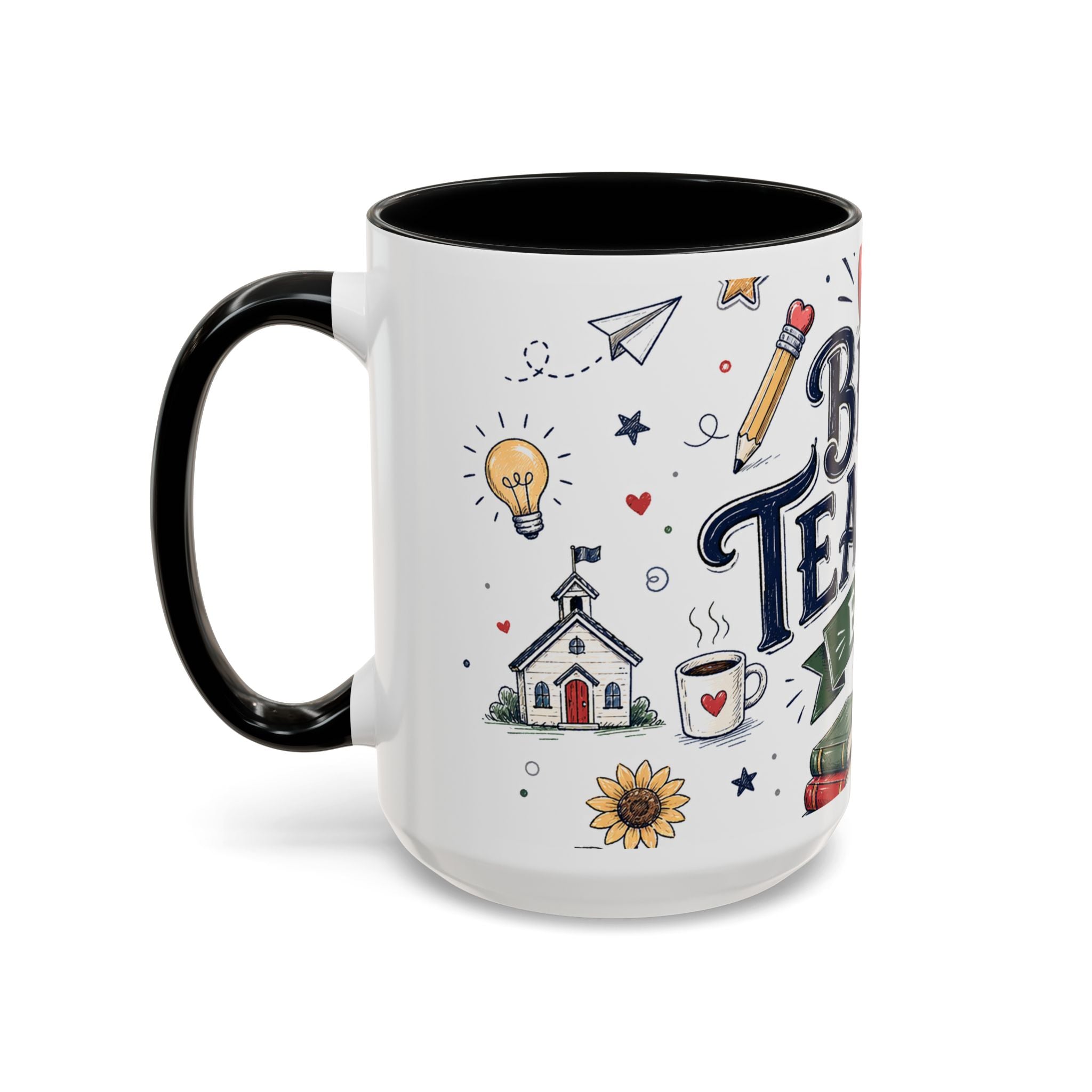 Best Teacher Ever Coffee Mug | Teacher Appreciation Gift | Accent Color Ceramic 11oz 15oz