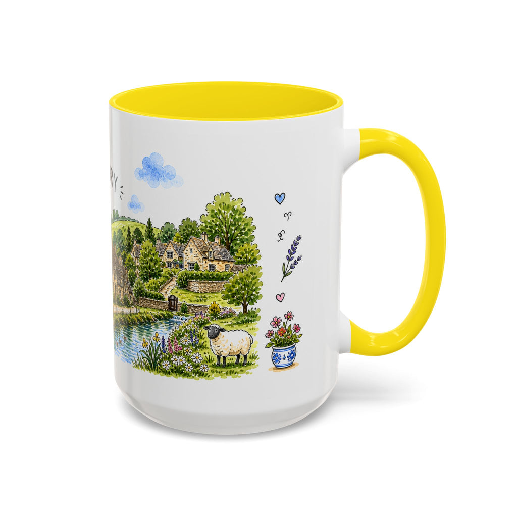 Bibury Illustrated Travel Mug | England Souvenir Accent Coffee Mug | 11oz 15oz Ceramic Cup
