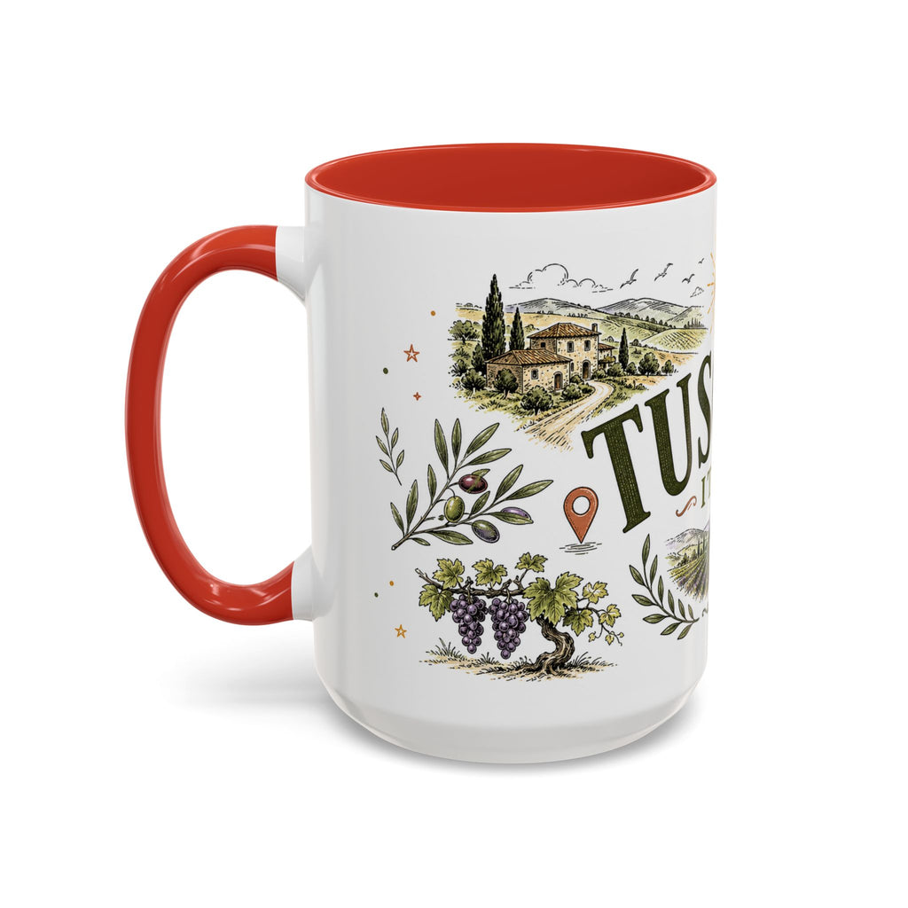 Tuscany Coffee Mug | Travel Destination Souvenir Gift | Accent Color Ceramic 11oz 15oz