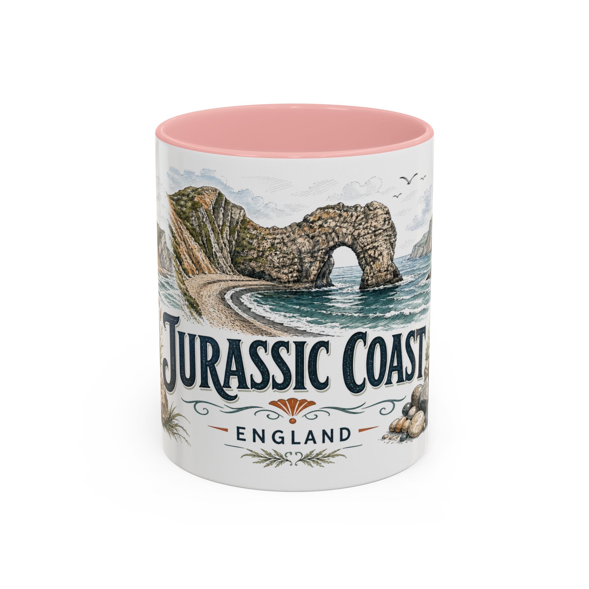 Jurassic Coast Mug, England Travel Souvenir, Bucket List Gift, Accent Ceramic Coffee Mug 11oz 15oz