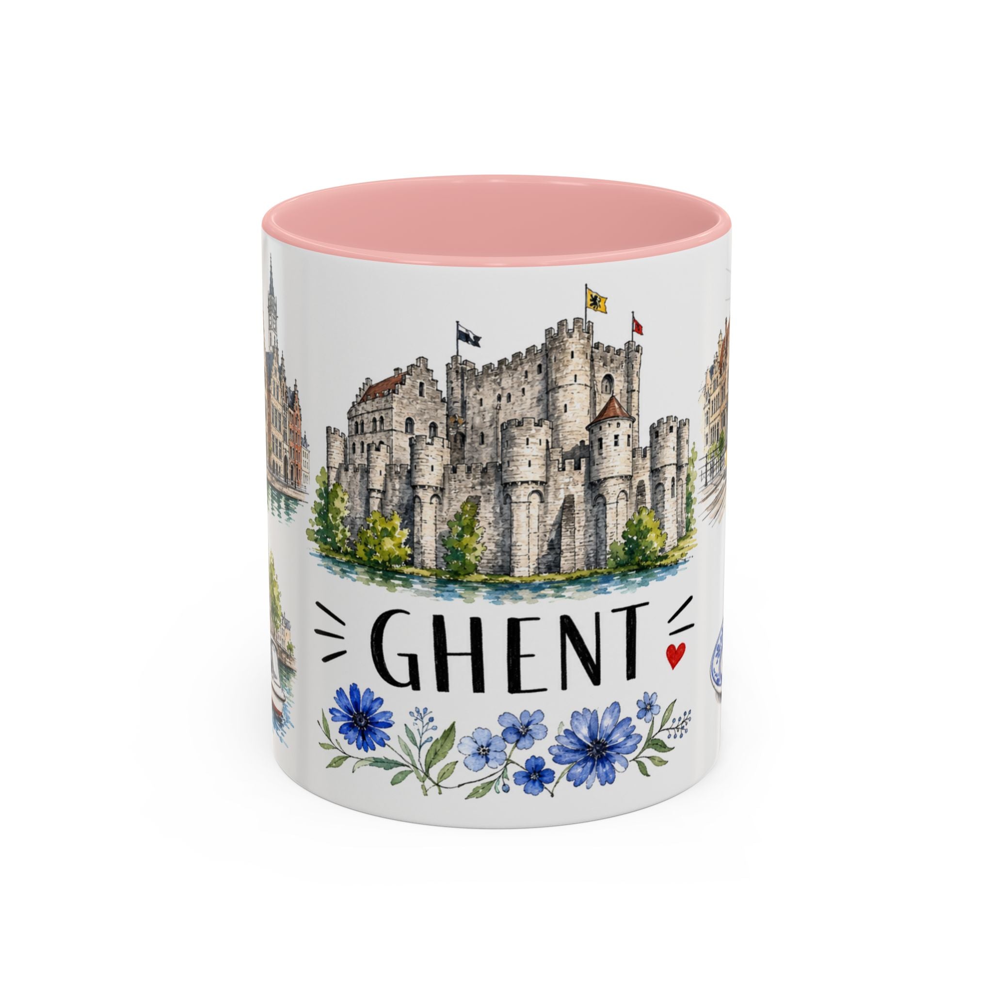Ghent Illustrated Travel Mug | City Souvenir Accent Coffee Mug | 11oz 15oz Ceramic Cup