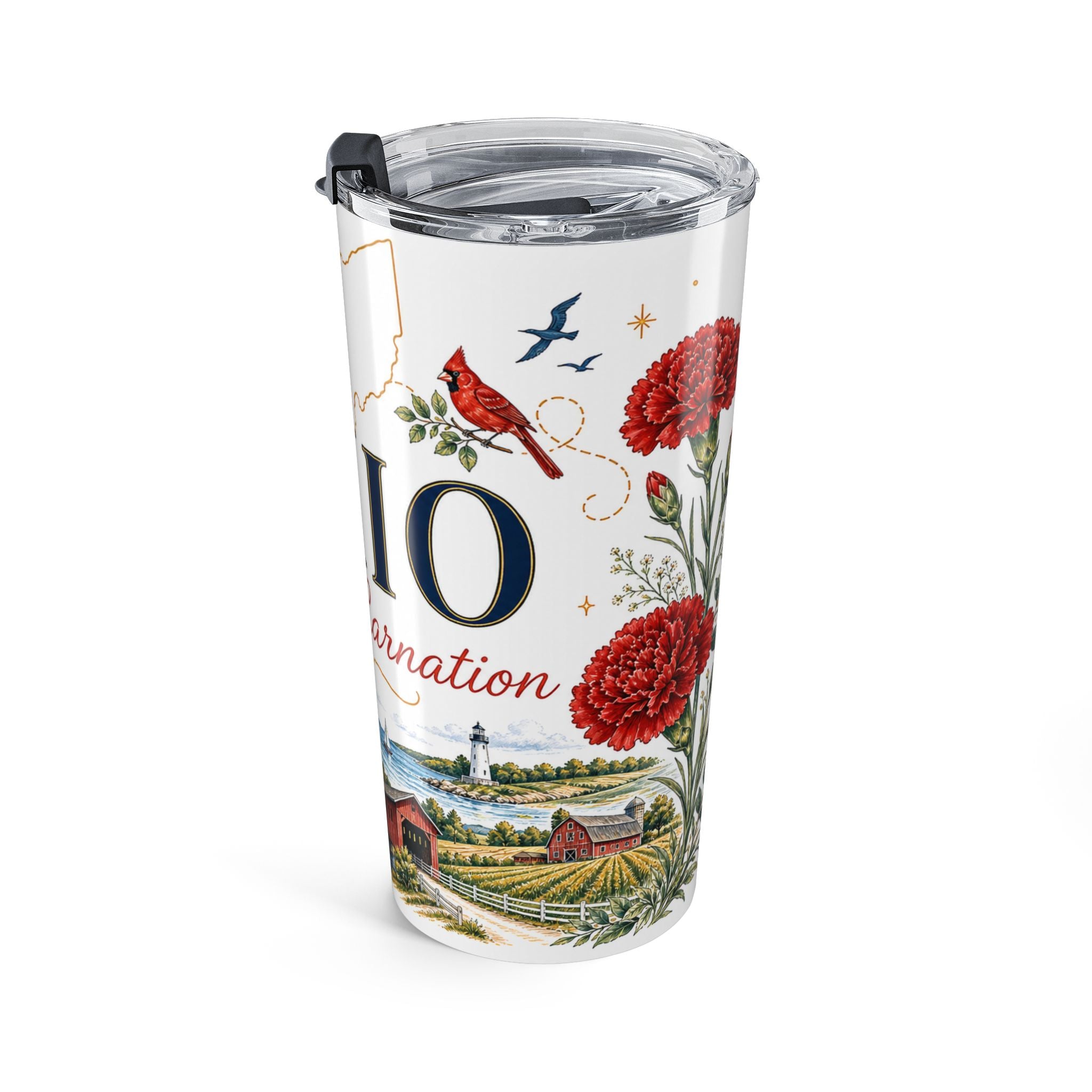 Ohio State Flower 20oz Tumbler | Scarlet Carnation Botanical State Flower Gift | Insulated Stainless Steel Travel Cup