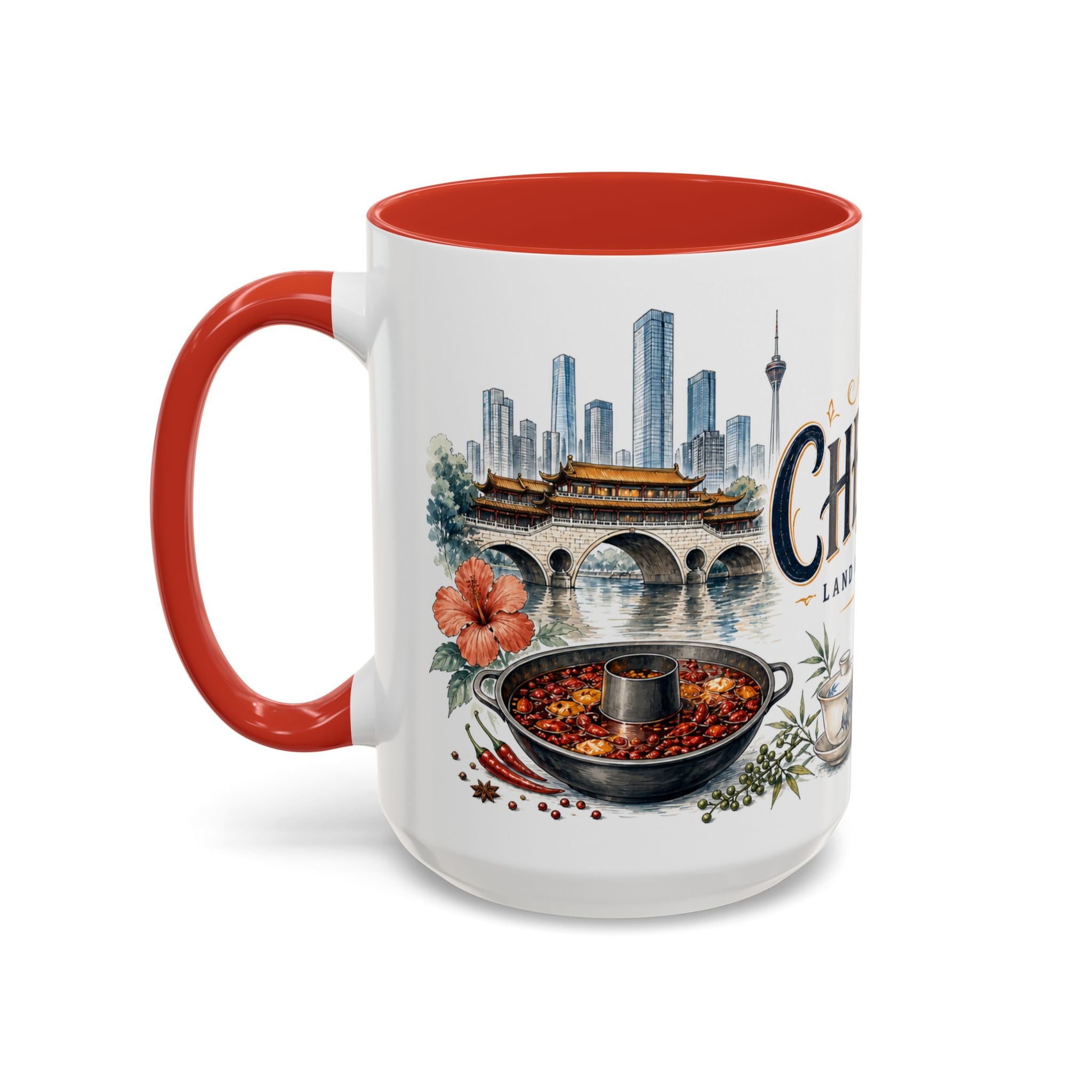 Chengdu Coffee Mug | China Travel Souvenir | Vintage Illustrated City Gift | 11 oz 15 oz Accent Mug
