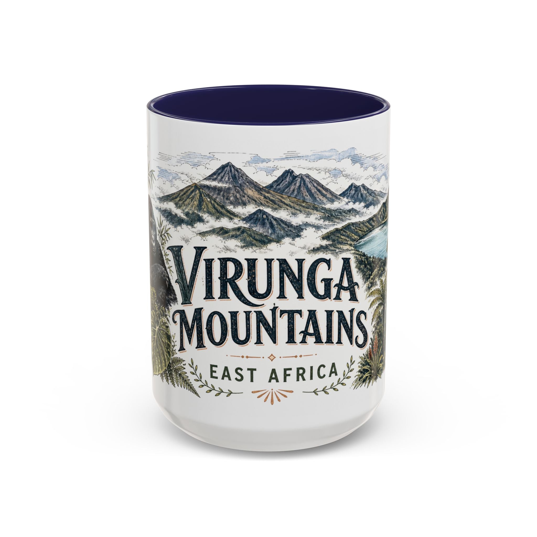Virunga Mountains Mug, East Africa Travel Souvenir, Bucket List Gift, Accent Ceramic Coffee Mug 11oz 15oz